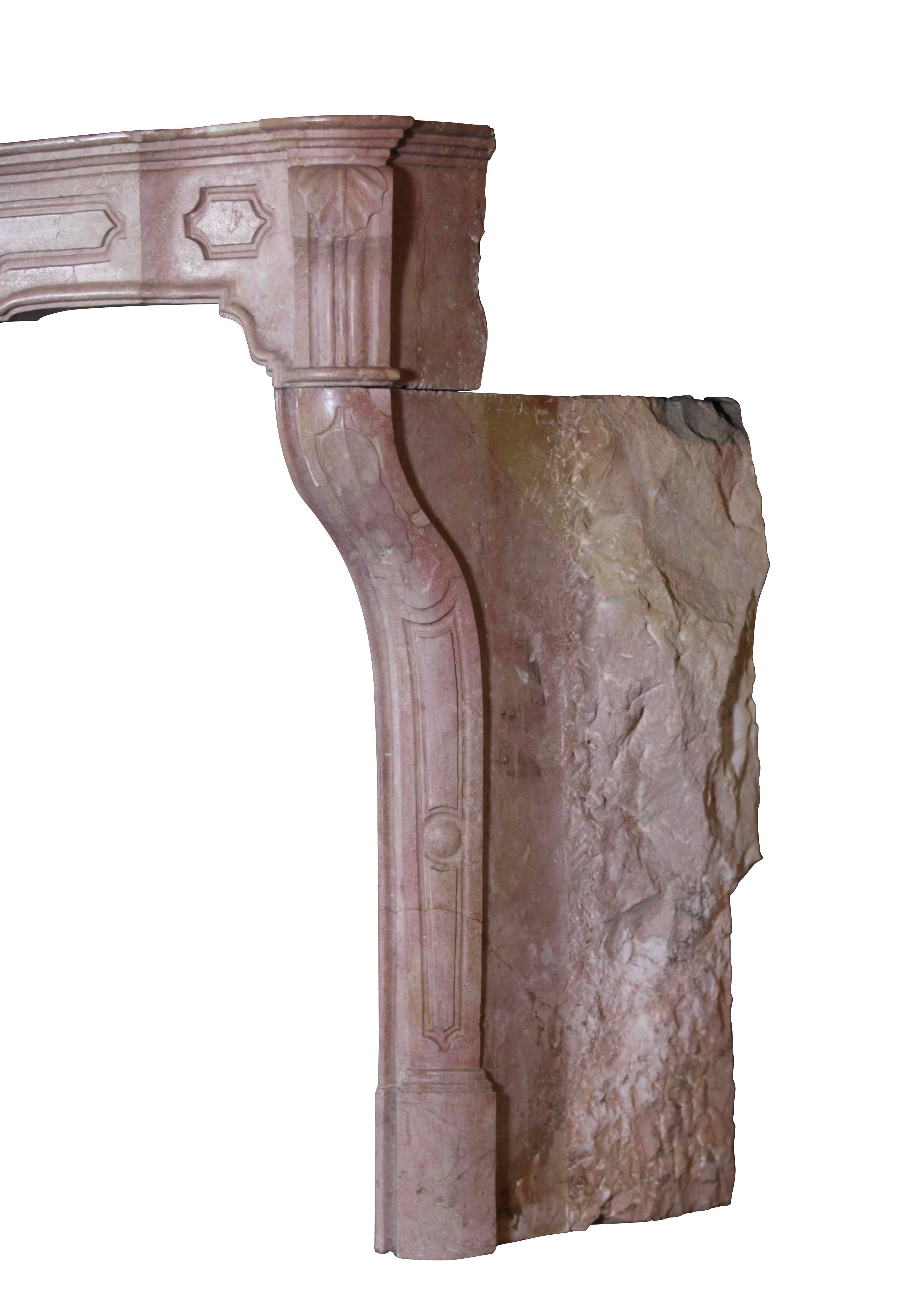French 18th Century Original Pink Stone Antique Fireplace Mantle For Sale