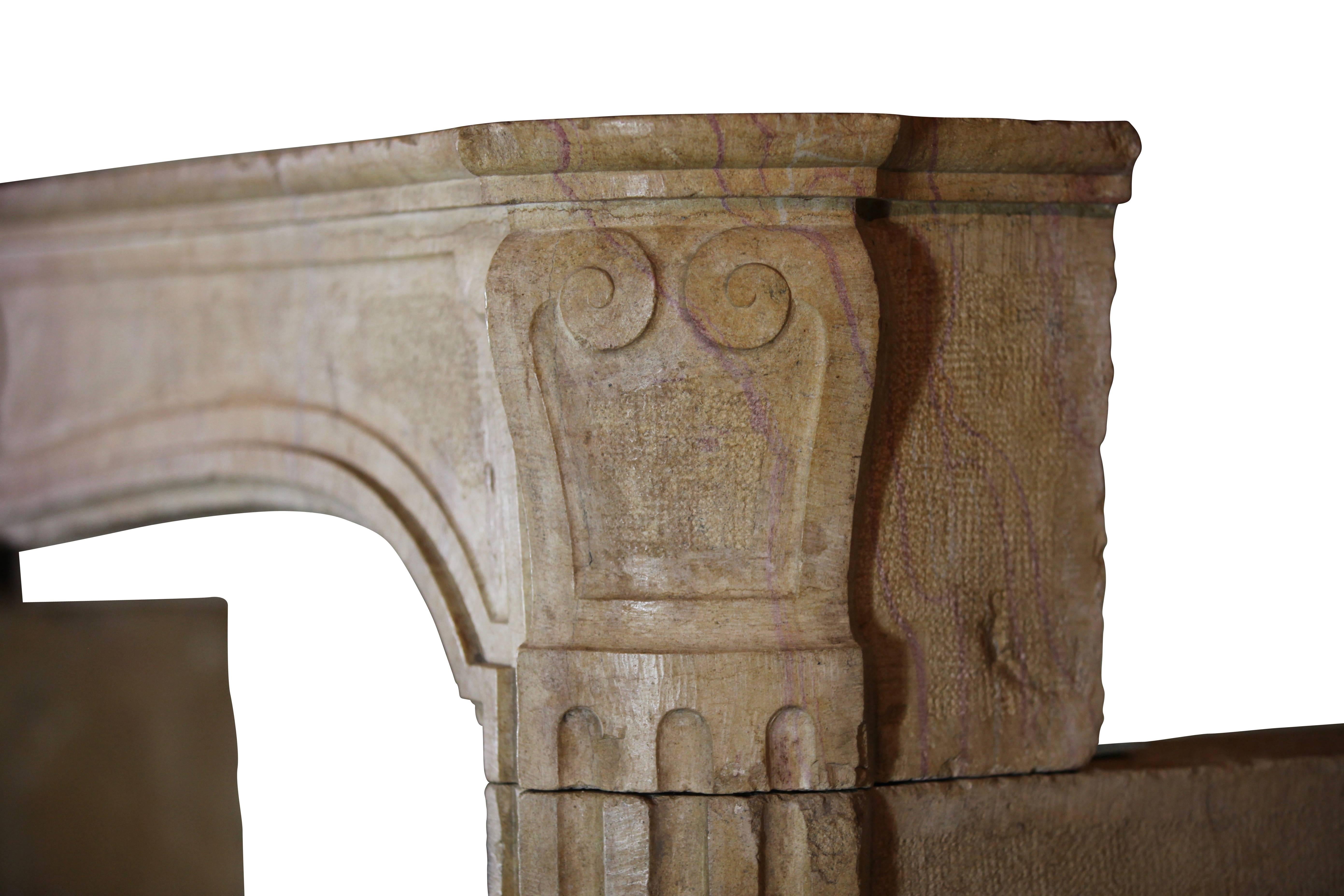 French 18th Century Classic Antique Fireplace Mantel in Burgundy Bicolor Hard Stone For Sale