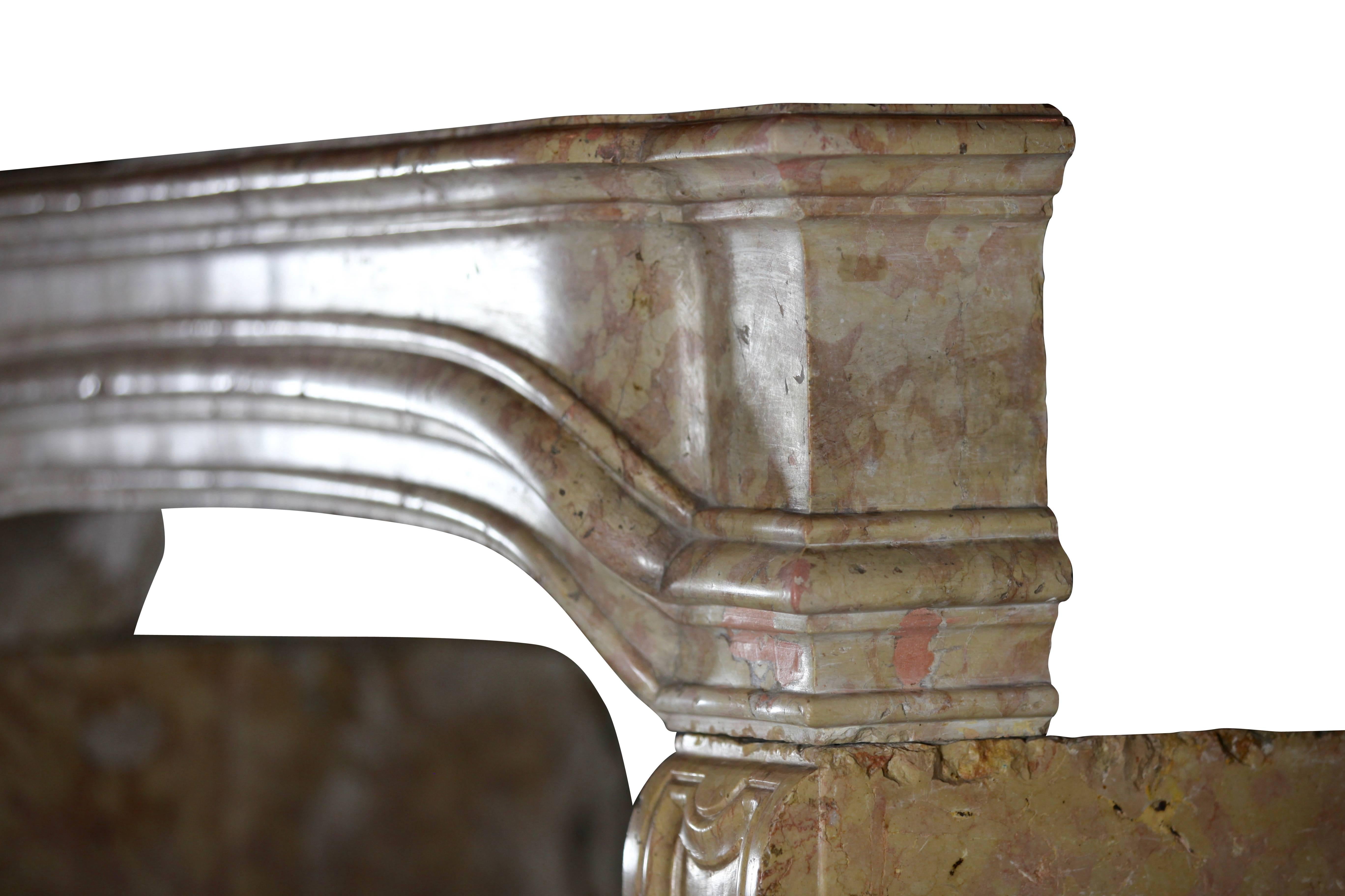 Marble 17th Century Classic Antique Fireplace Mantel in Burgundy Hard Stone For Sale