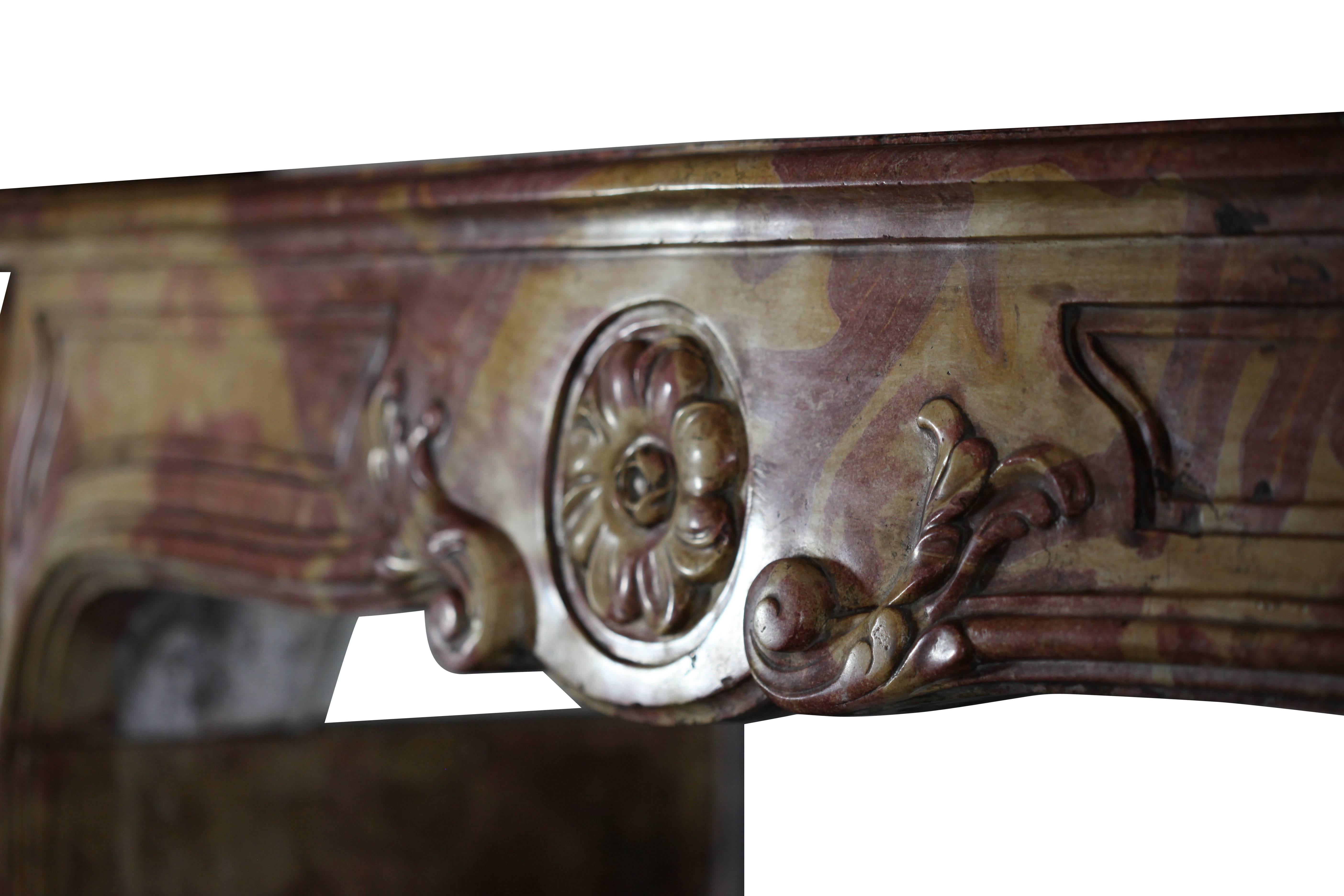 Louis XIV 17th Century Antique Fireplace Mantle in Burgundy Hard Stone For Sale