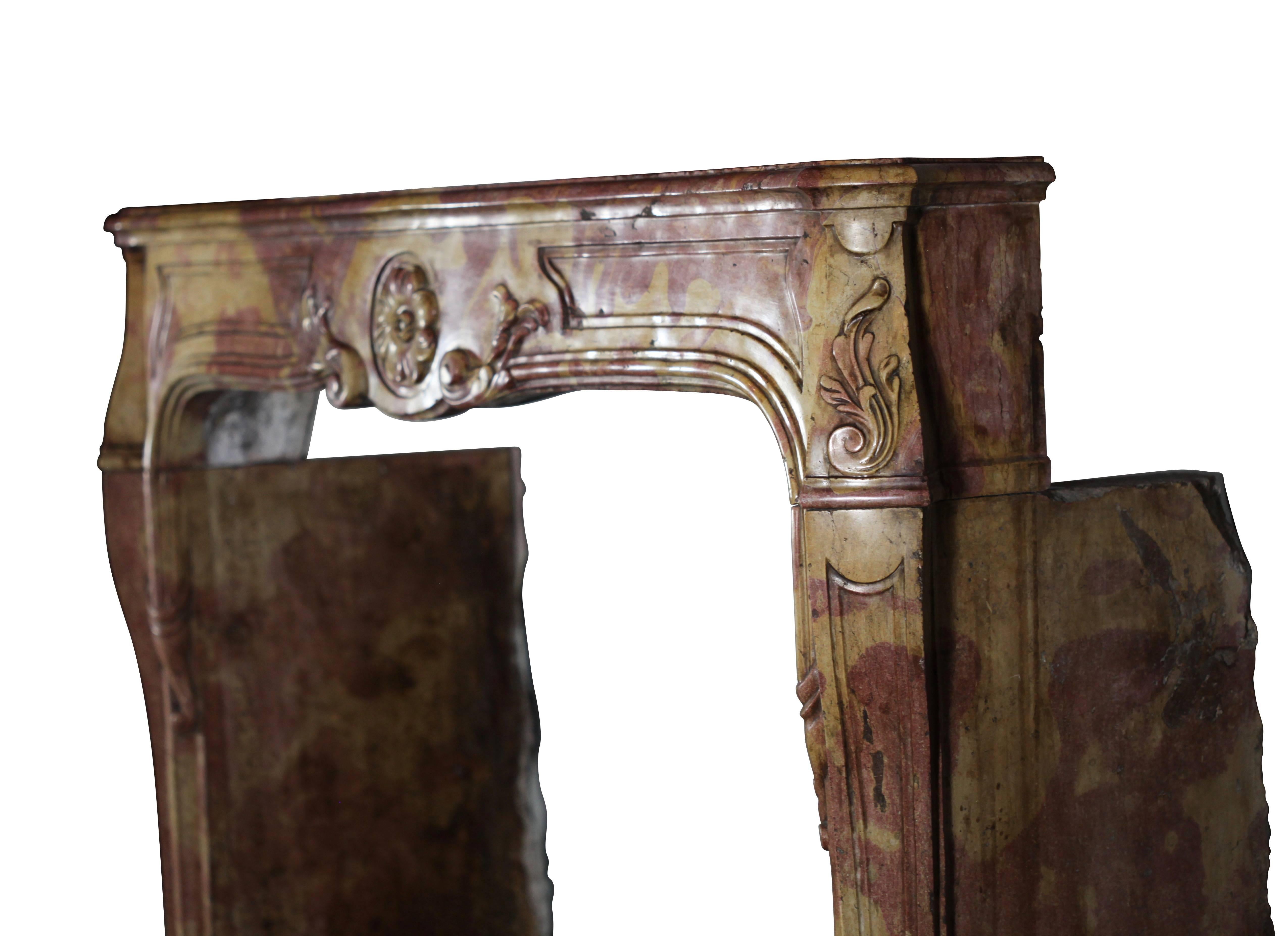 French 17th Century Antique Fireplace Mantle in Burgundy Hard Stone For Sale