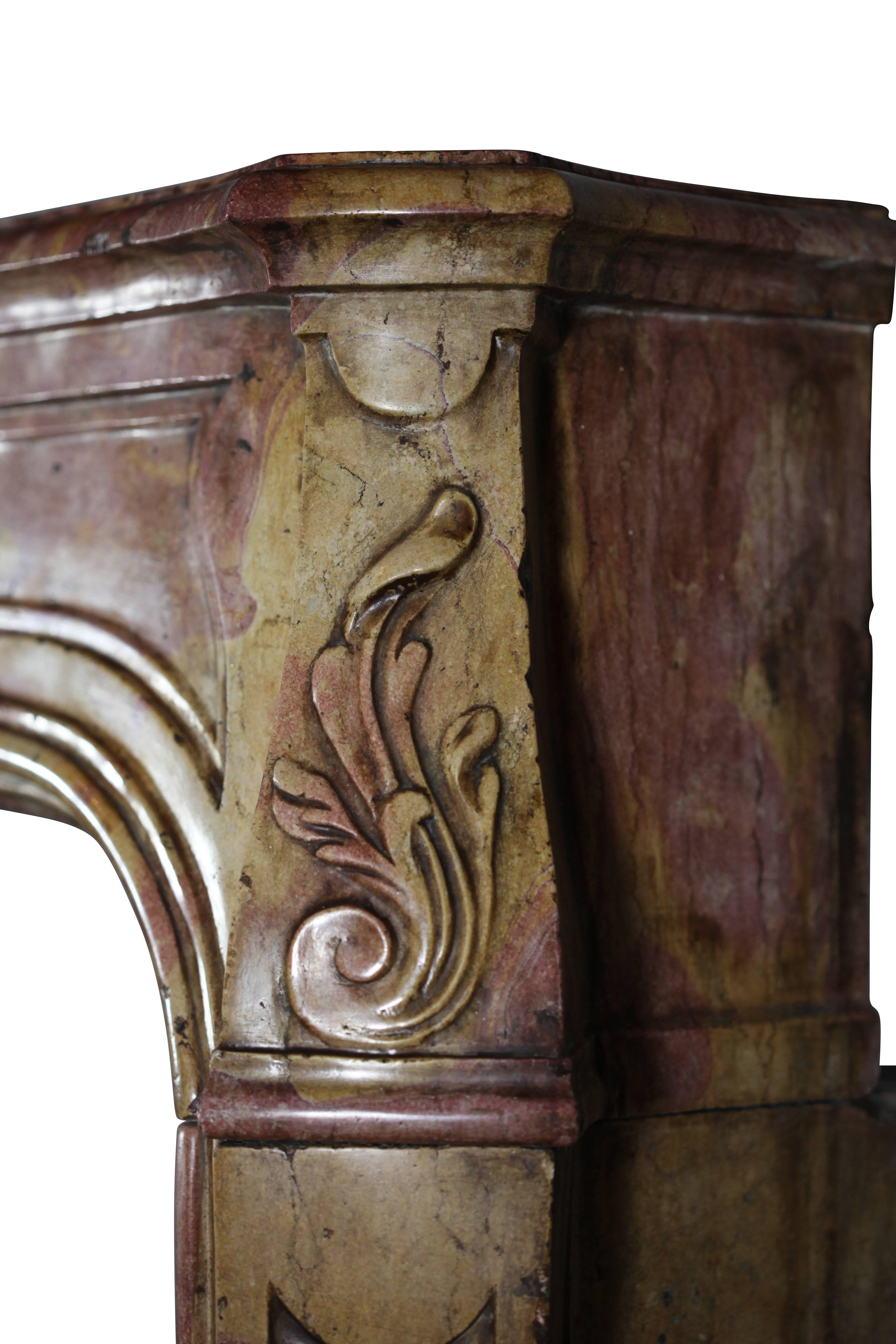 18th Century and Earlier 17th Century Antique Fireplace Mantle in Burgundy Hard Stone For Sale