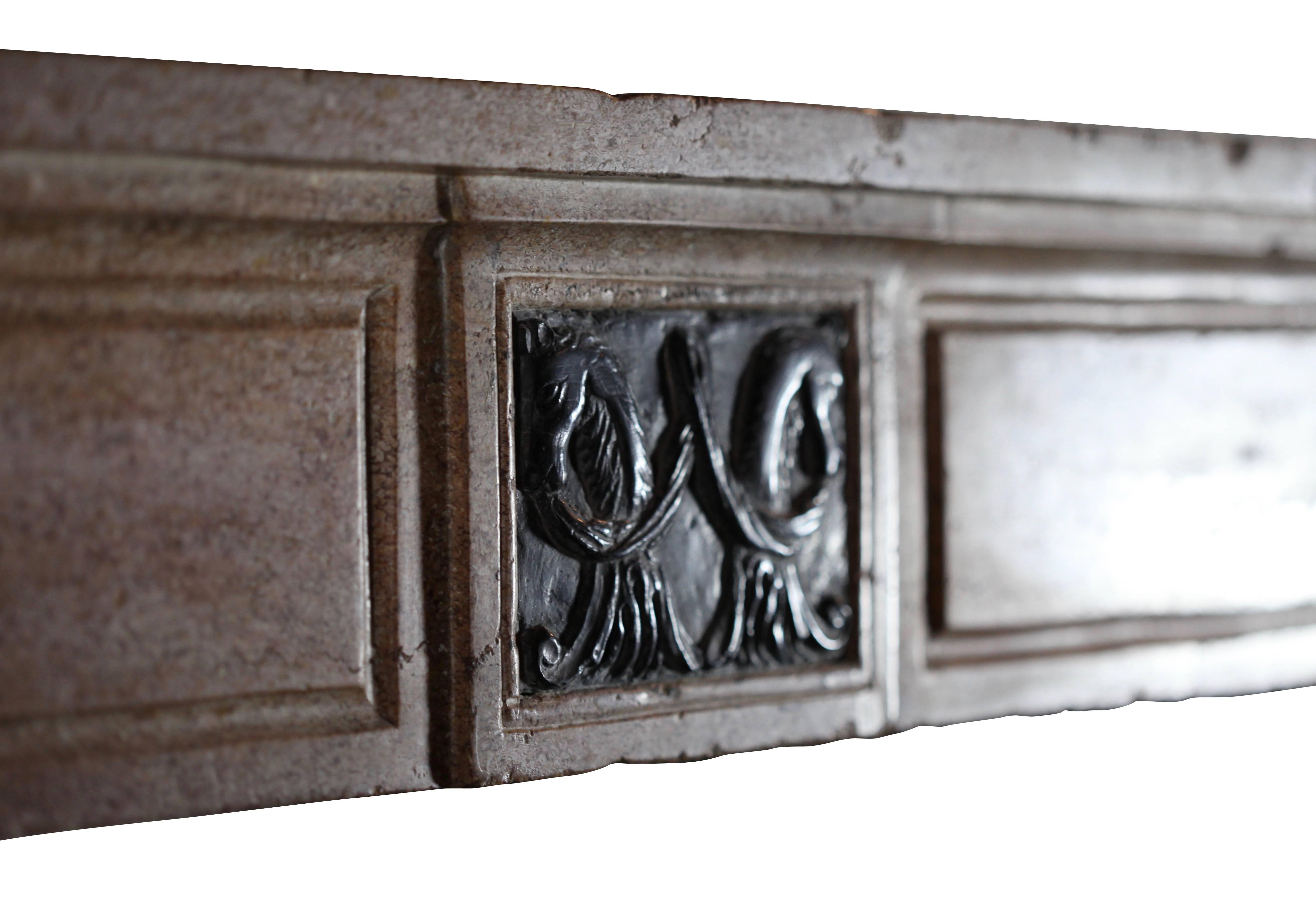 French 18th Century Original Antique Fireplace Mantel with Black Marble Inlay For Sale