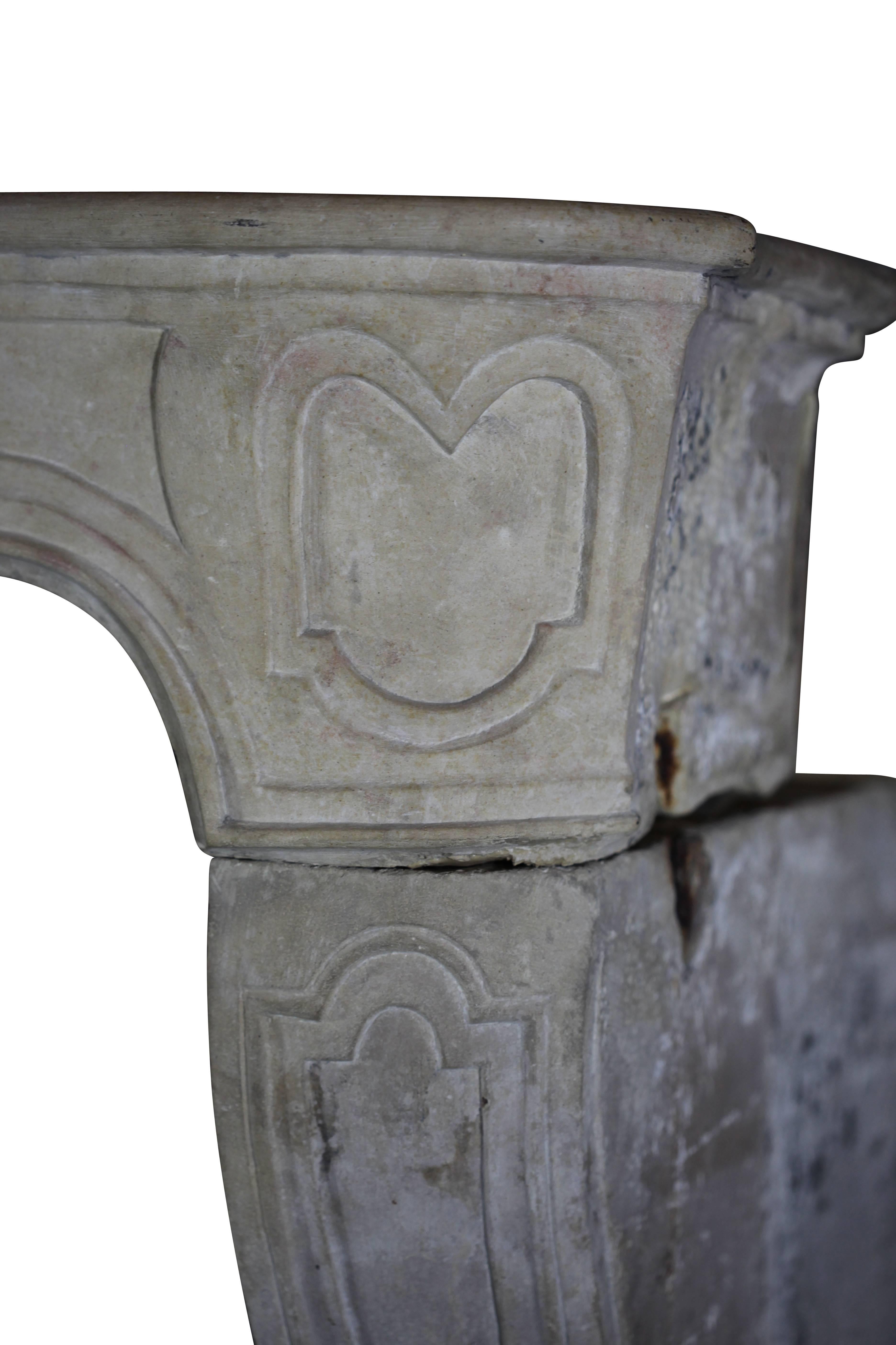 Stone 18th Century Limestone Country Antique Fireplace Mantel For Sale