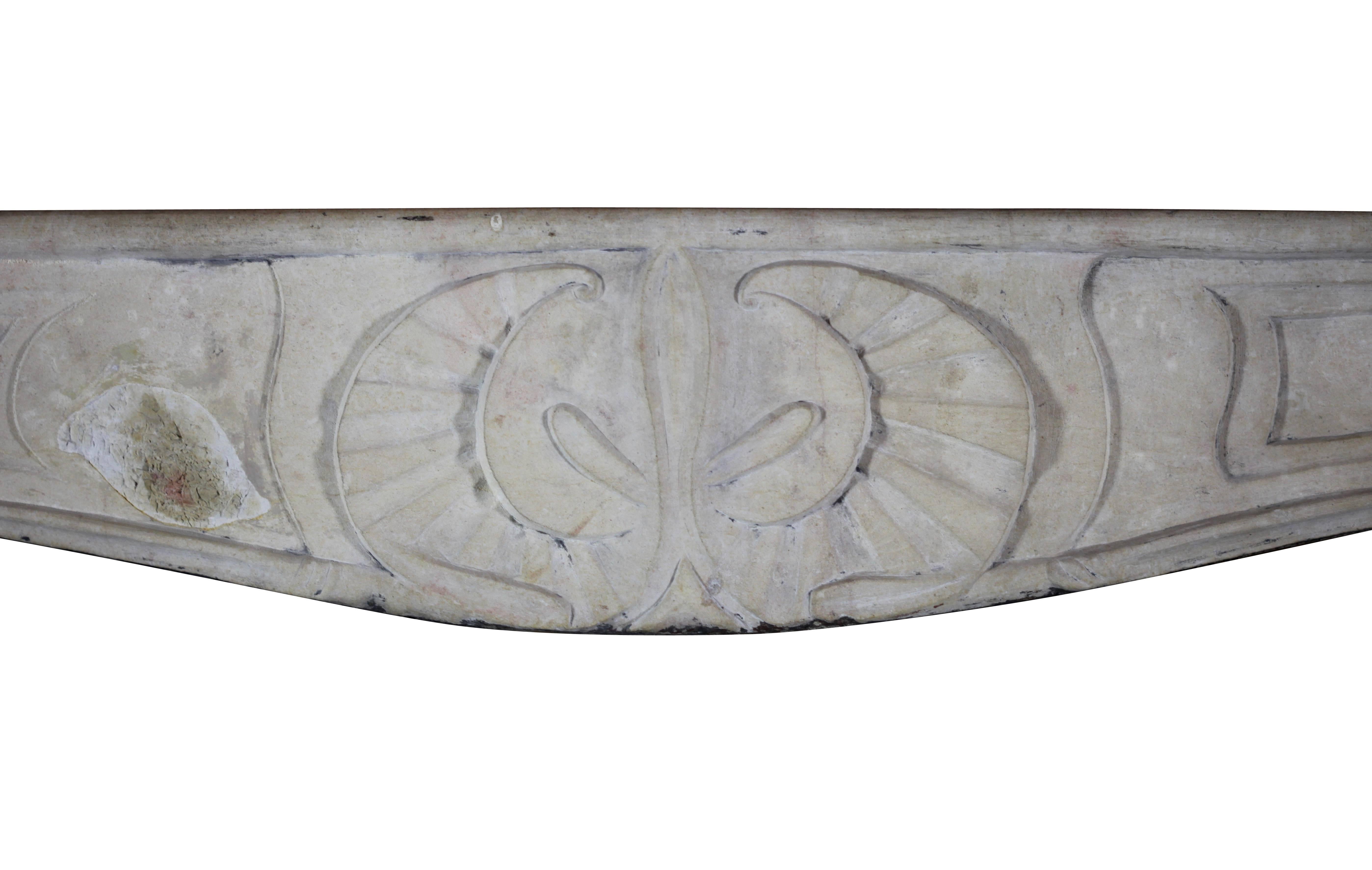 Louis XIV 18th Century Limestone Country Antique Fireplace Mantel For Sale