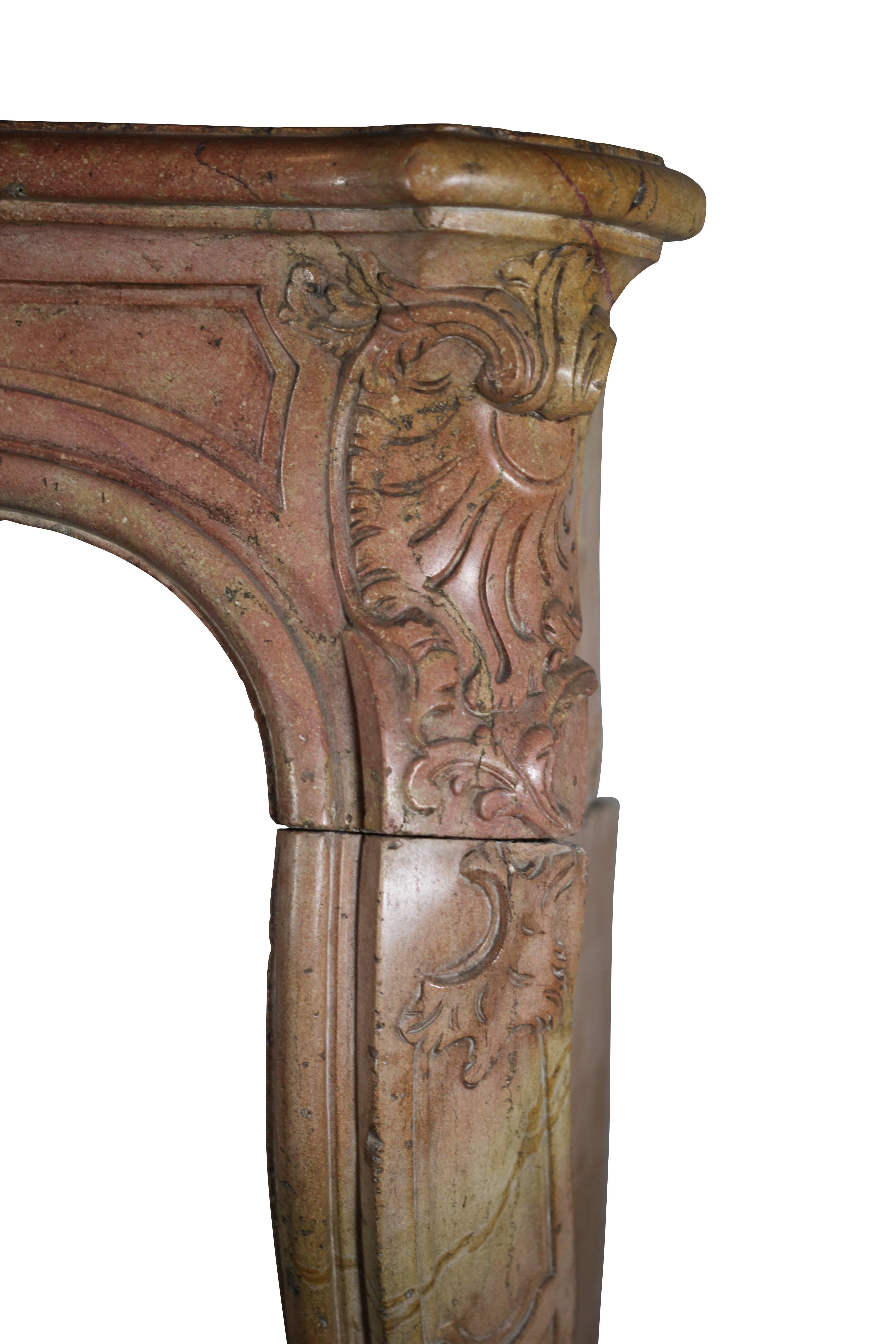 Cheminée ancienne du 18ème siècle en pierre dure bicolore de Bourgogne en vente 1