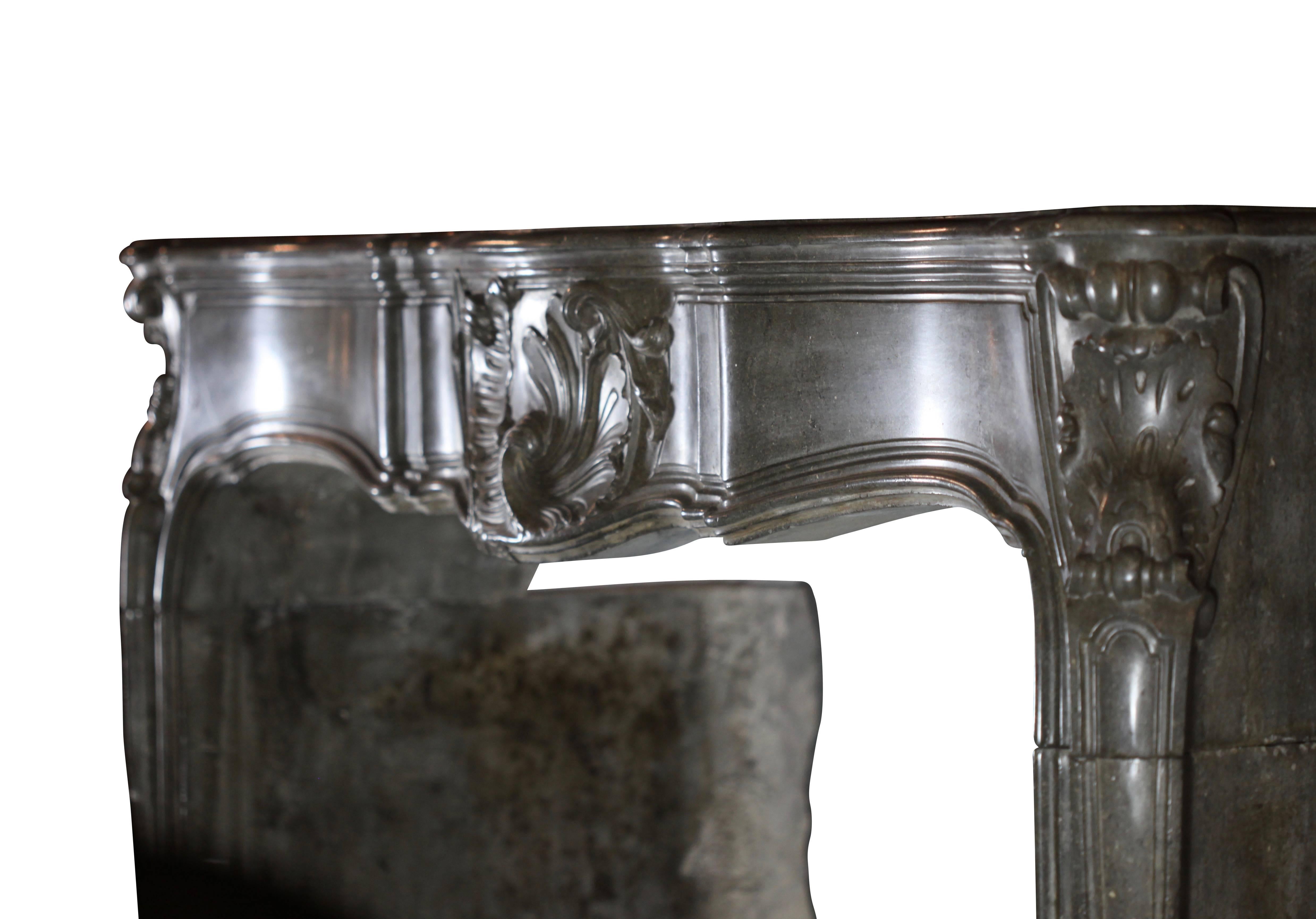 French 18th Century Classic Antique Fireplace Mantel in Grey Hard Stone