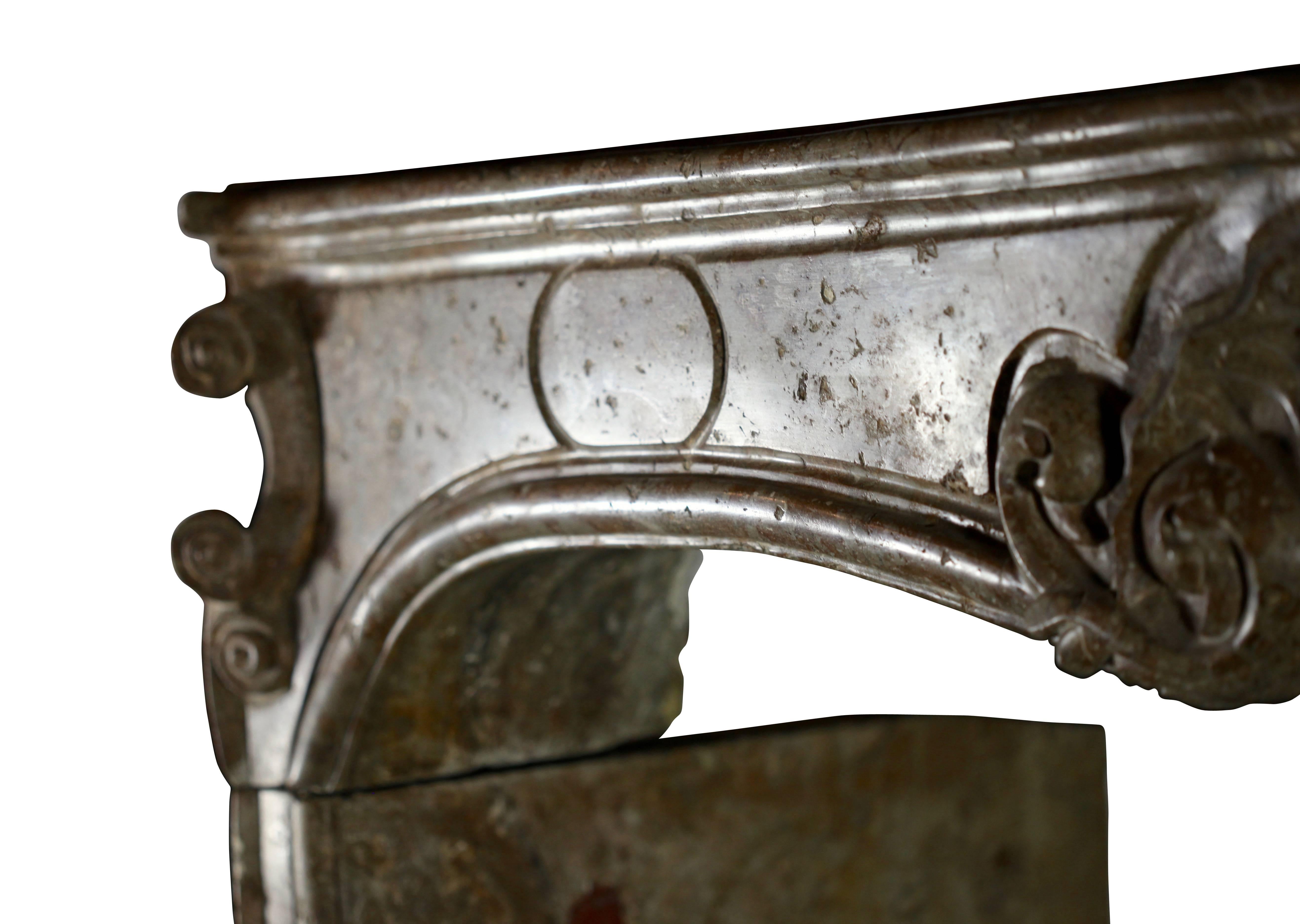 Italian 18th Century Brown Hard Stone Antique Fireplace Mantel For Sale