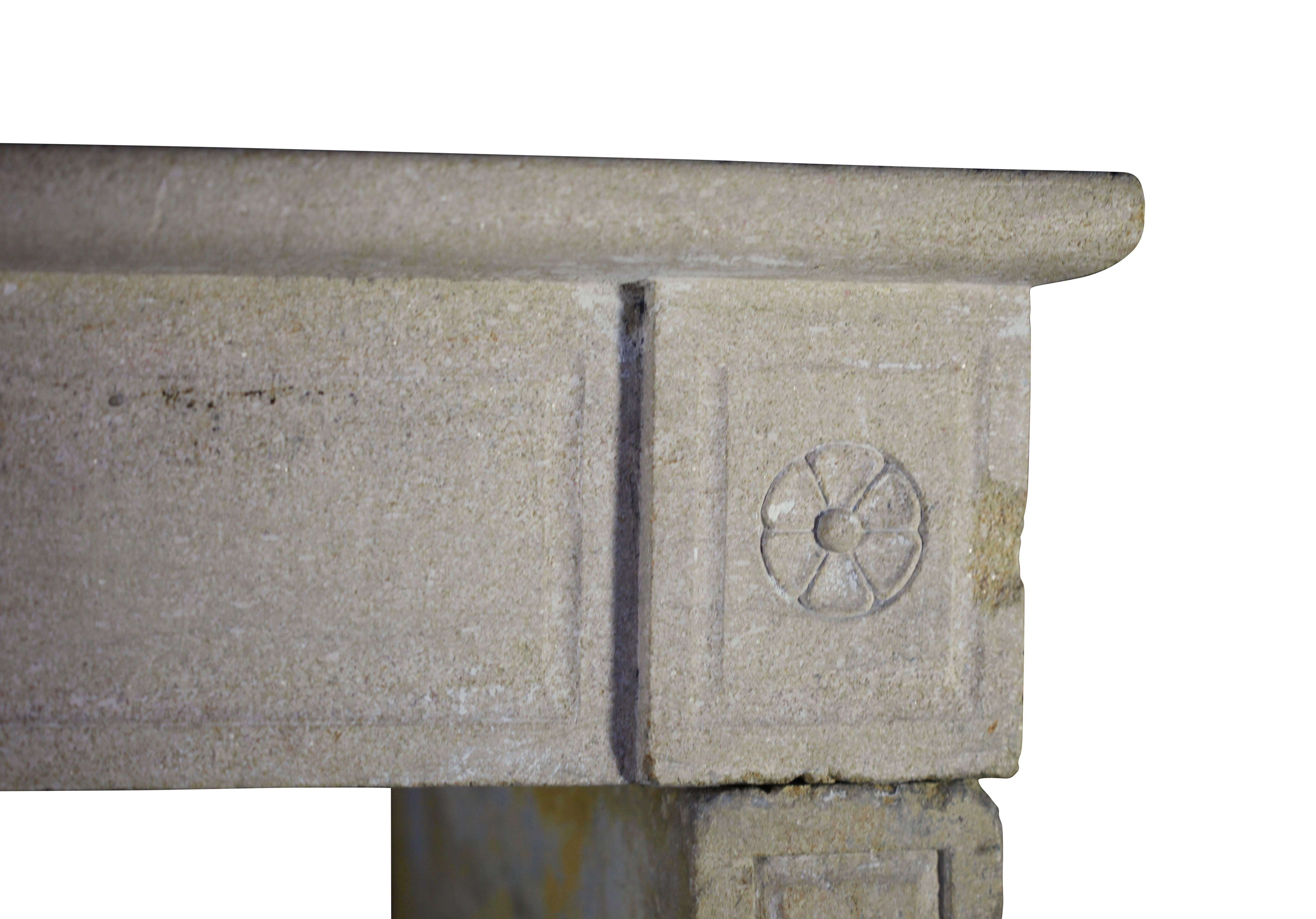 18th Century and Earlier 17th Century Limestone Antique Fireplace Mantel For Sale