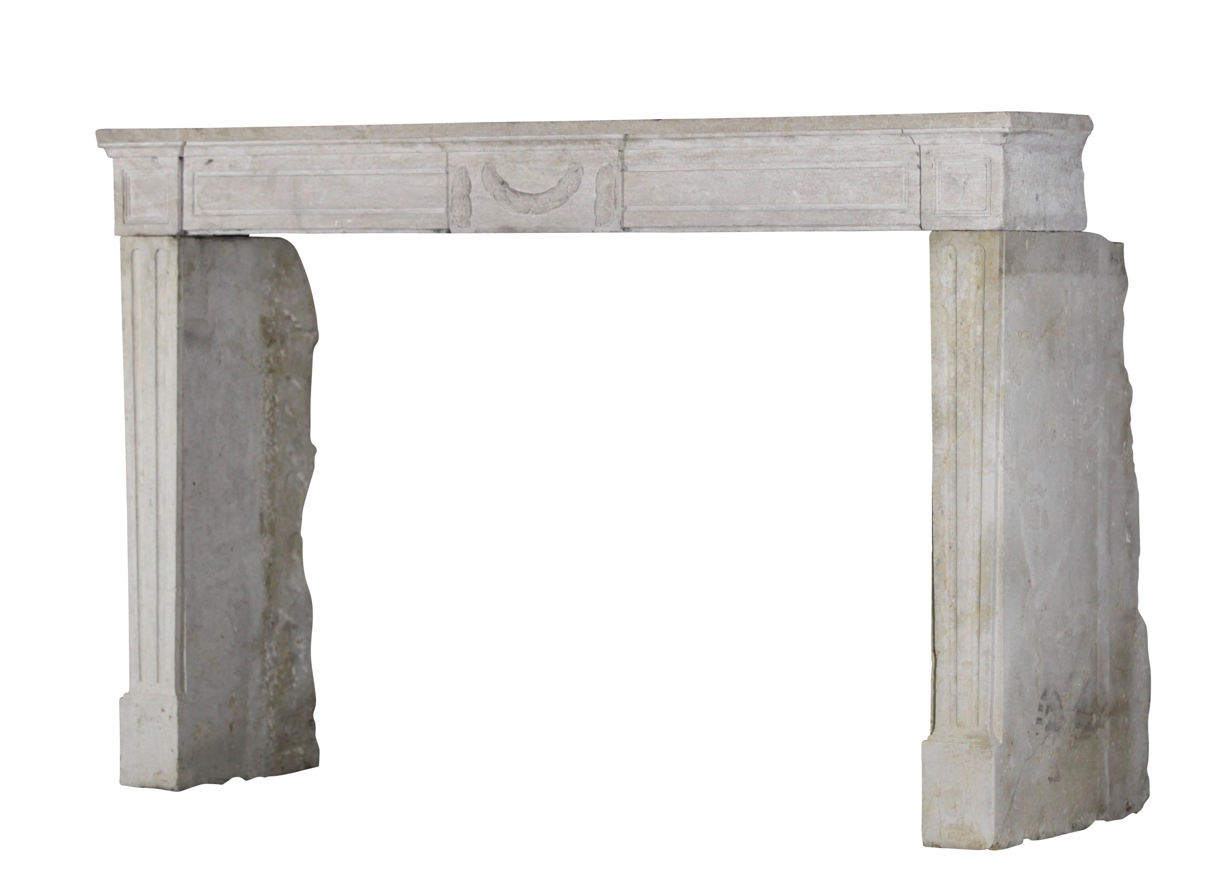Carved 18th Century French Country Limestone Fireplace Surround For Sale