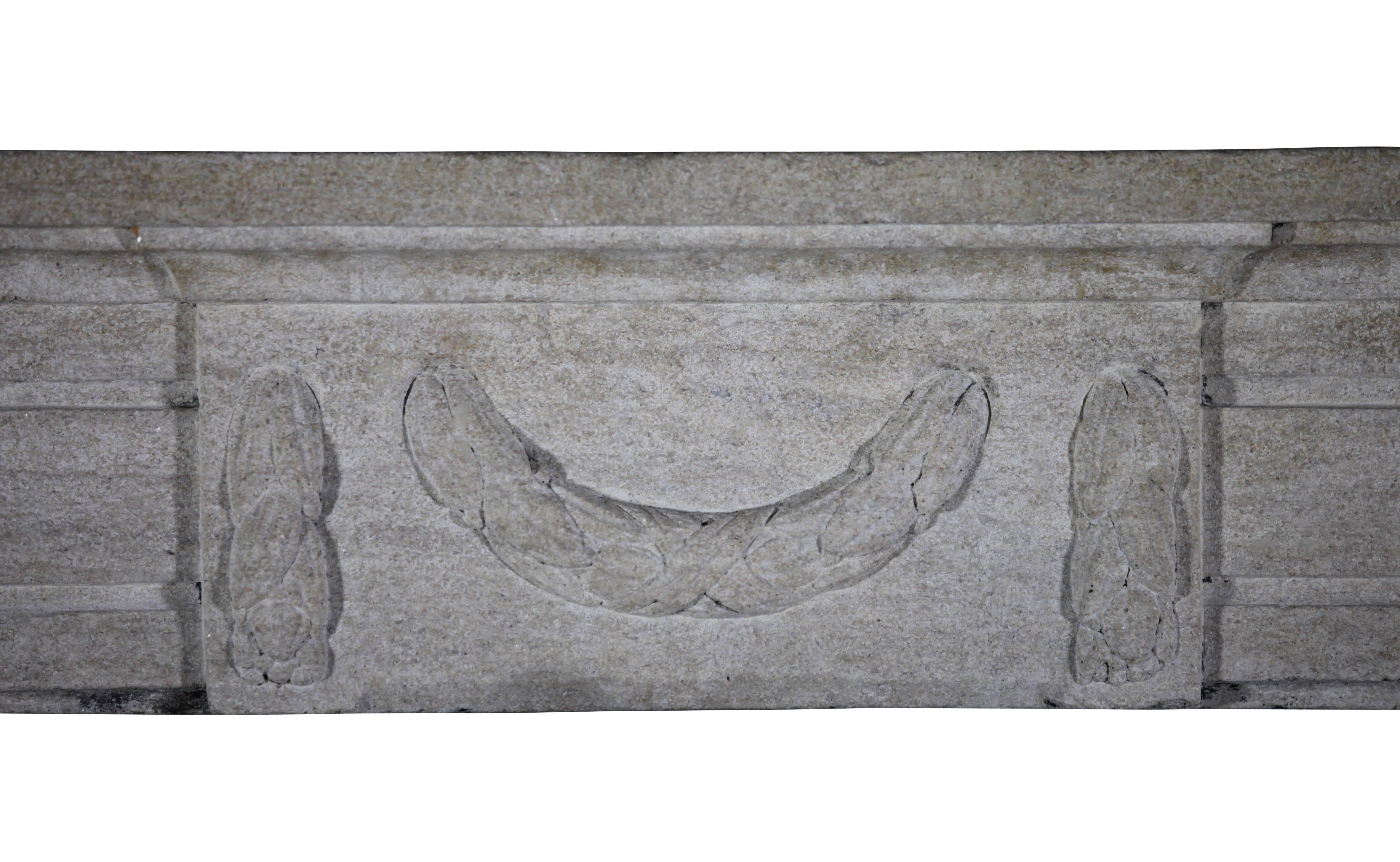 This is a very beautiful original antique fireplace mantel in limestone from a French apartment. The centre on the front piece is amazing and delicate.

Measures;
168 cm EW 66.14