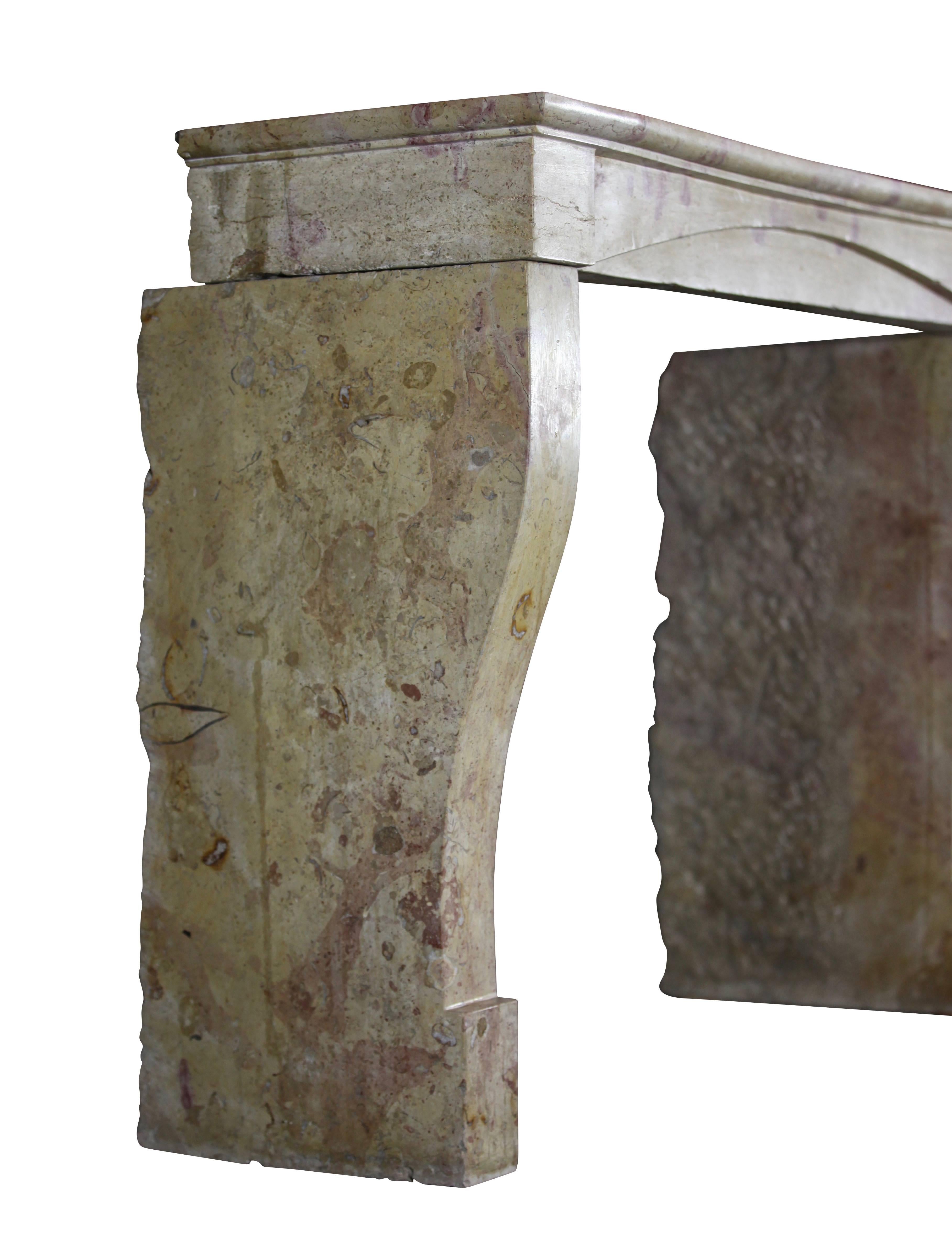 19th Century Original Bicolor French Hard Stone Antique Fireplace Mantle For Sale 2