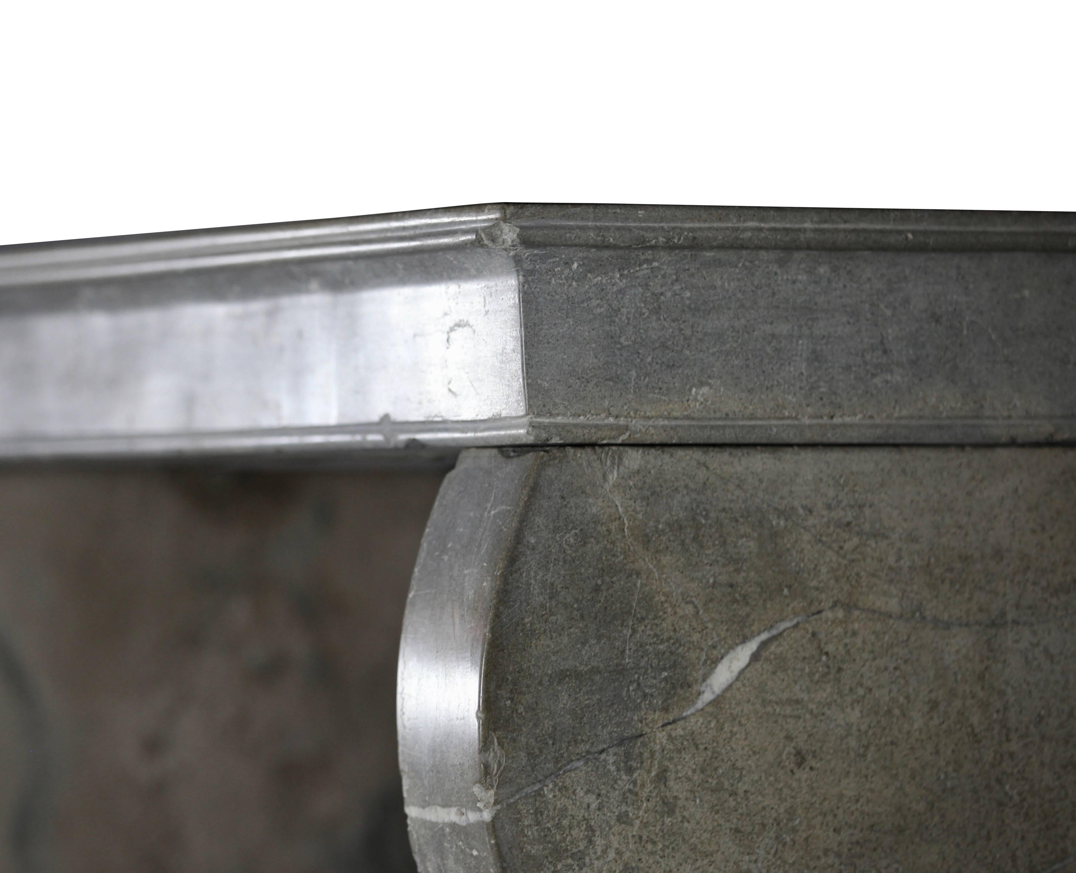 Louis Philippe 19th Century Original French Country Grey Hard Stone Antique Fireplace Mantle For Sale