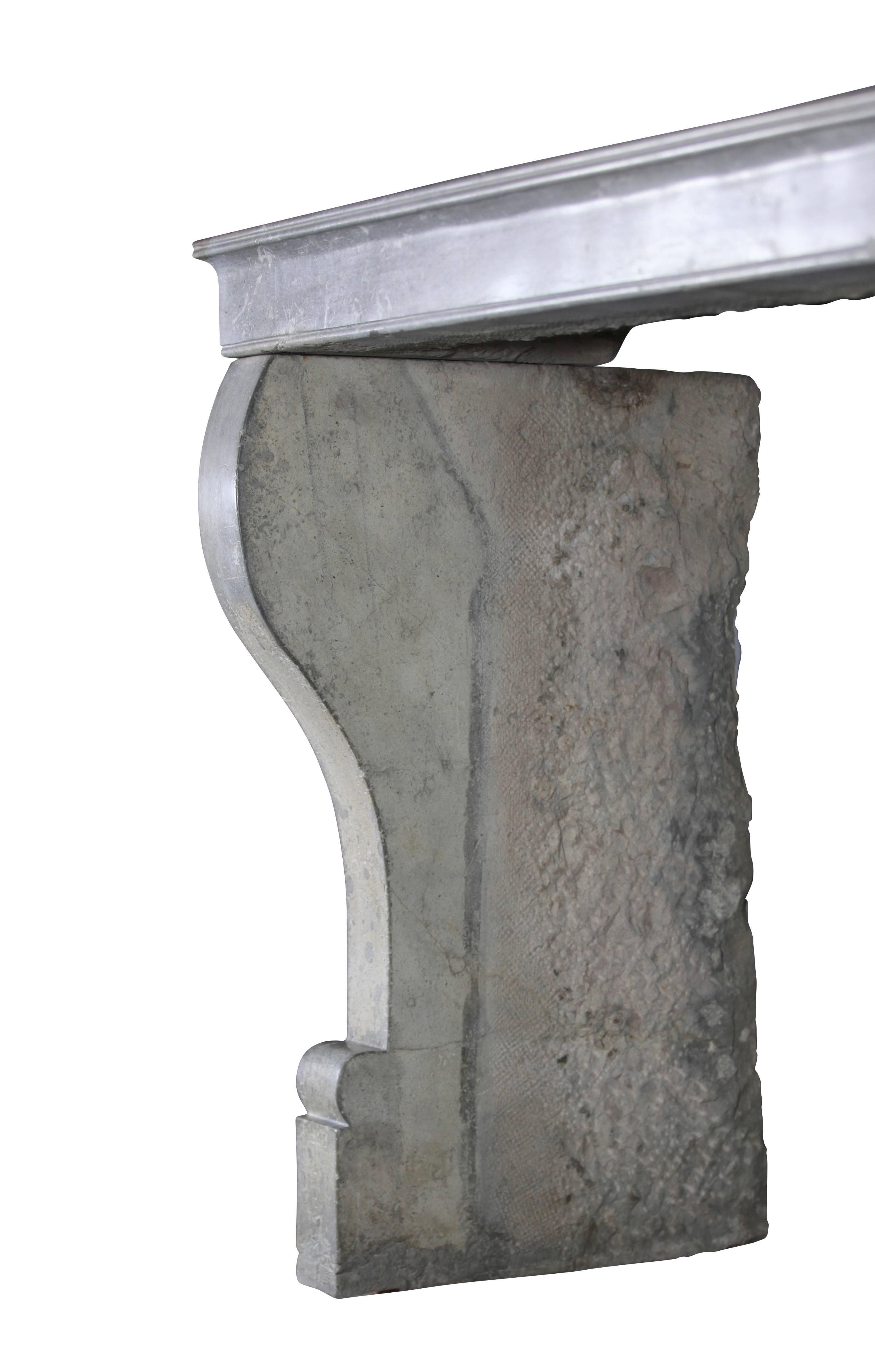 Carved 19th Century Original French Country Grey Hard Stone Antique Fireplace Mantle For Sale