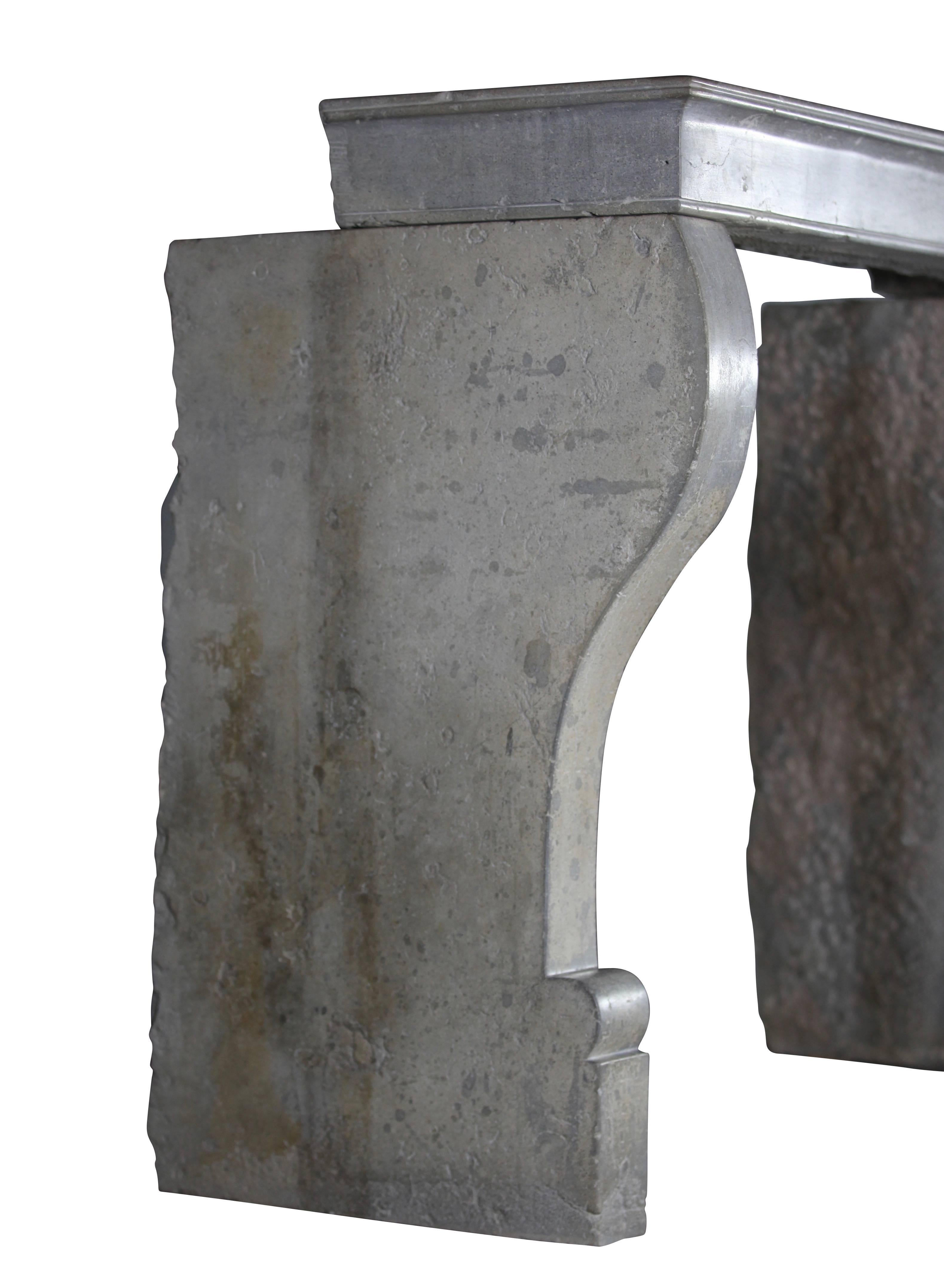 19th Century Original French Country Grey Hard Stone Antique Fireplace Mantle For Sale 1