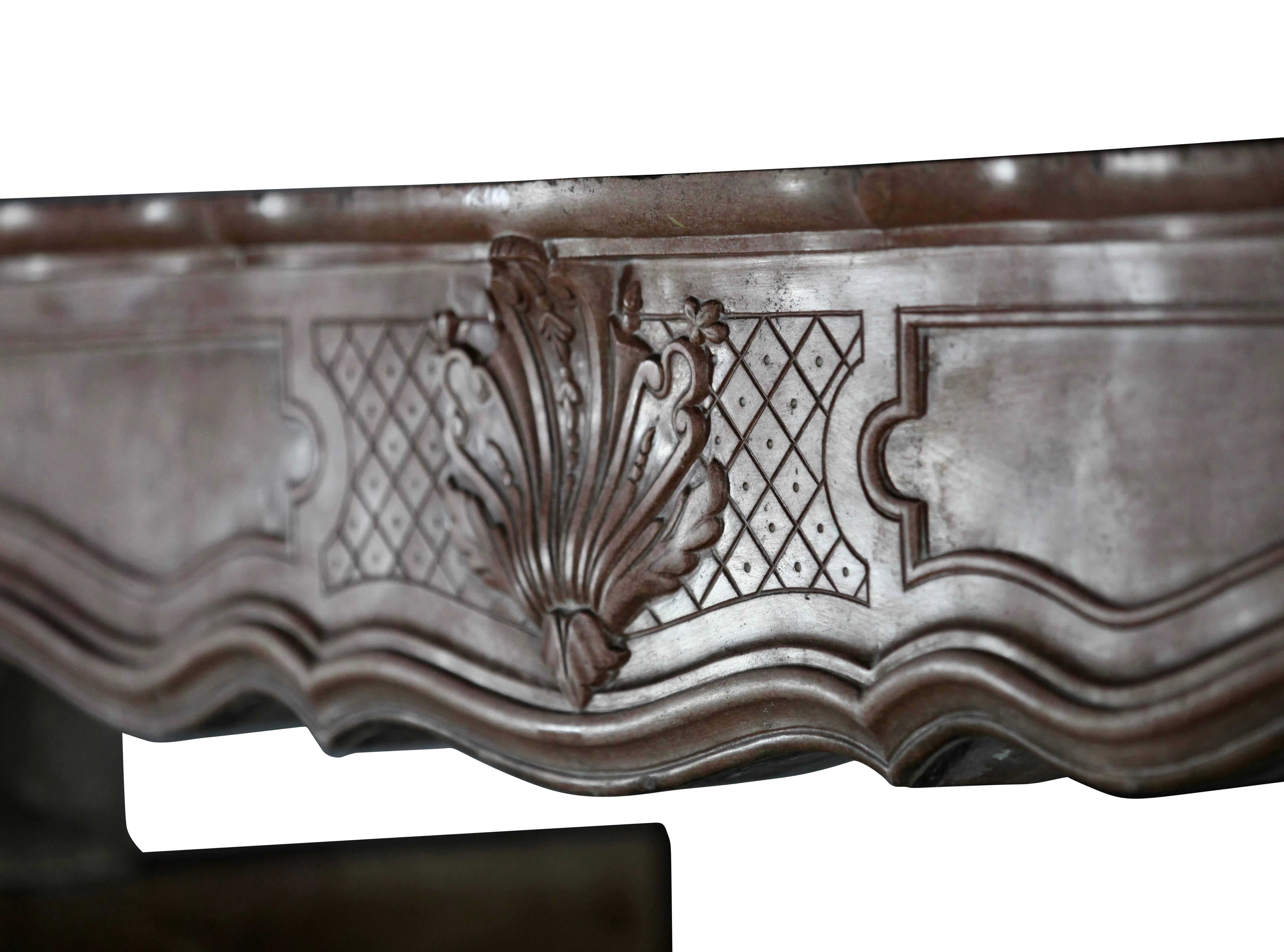 Carved 18th Century Burgundy Hardstone Antique Fireplace Mantel For Sale