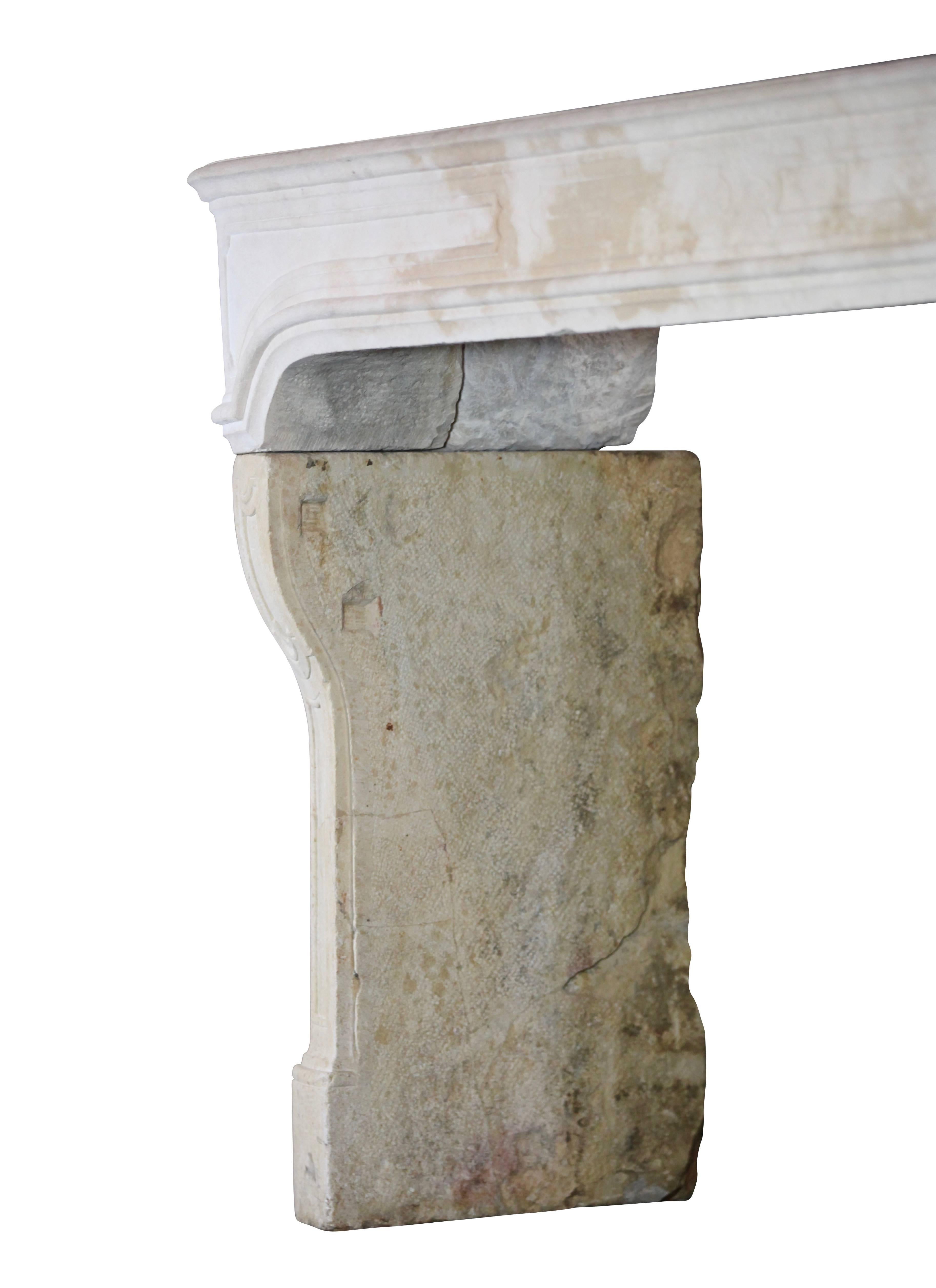 18th Century and Earlier 18th Century Original Antique French Country Limestone Fireplace Surround For Sale