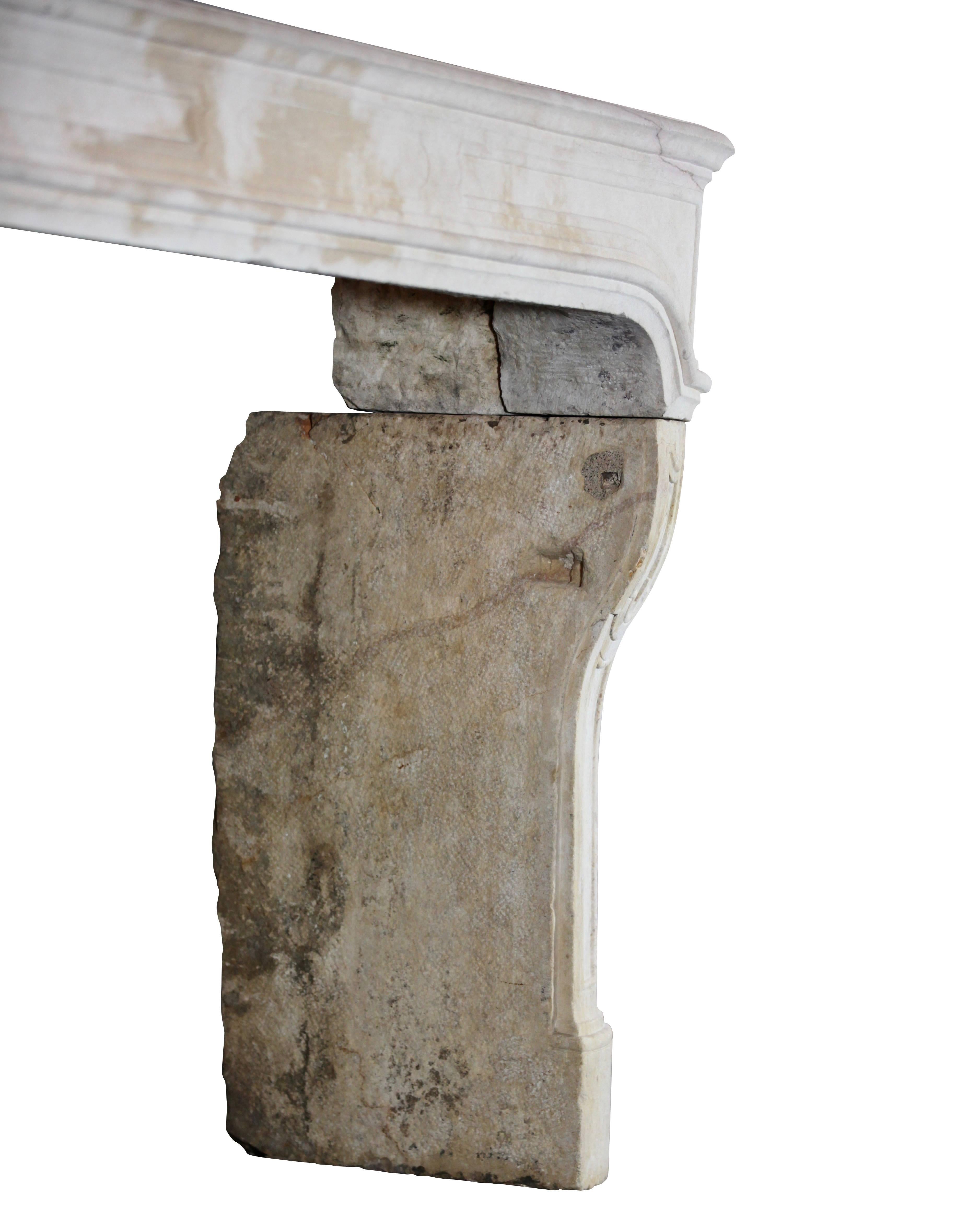 18th Century Original Antique French Country Limestone Fireplace Surround For Sale 1