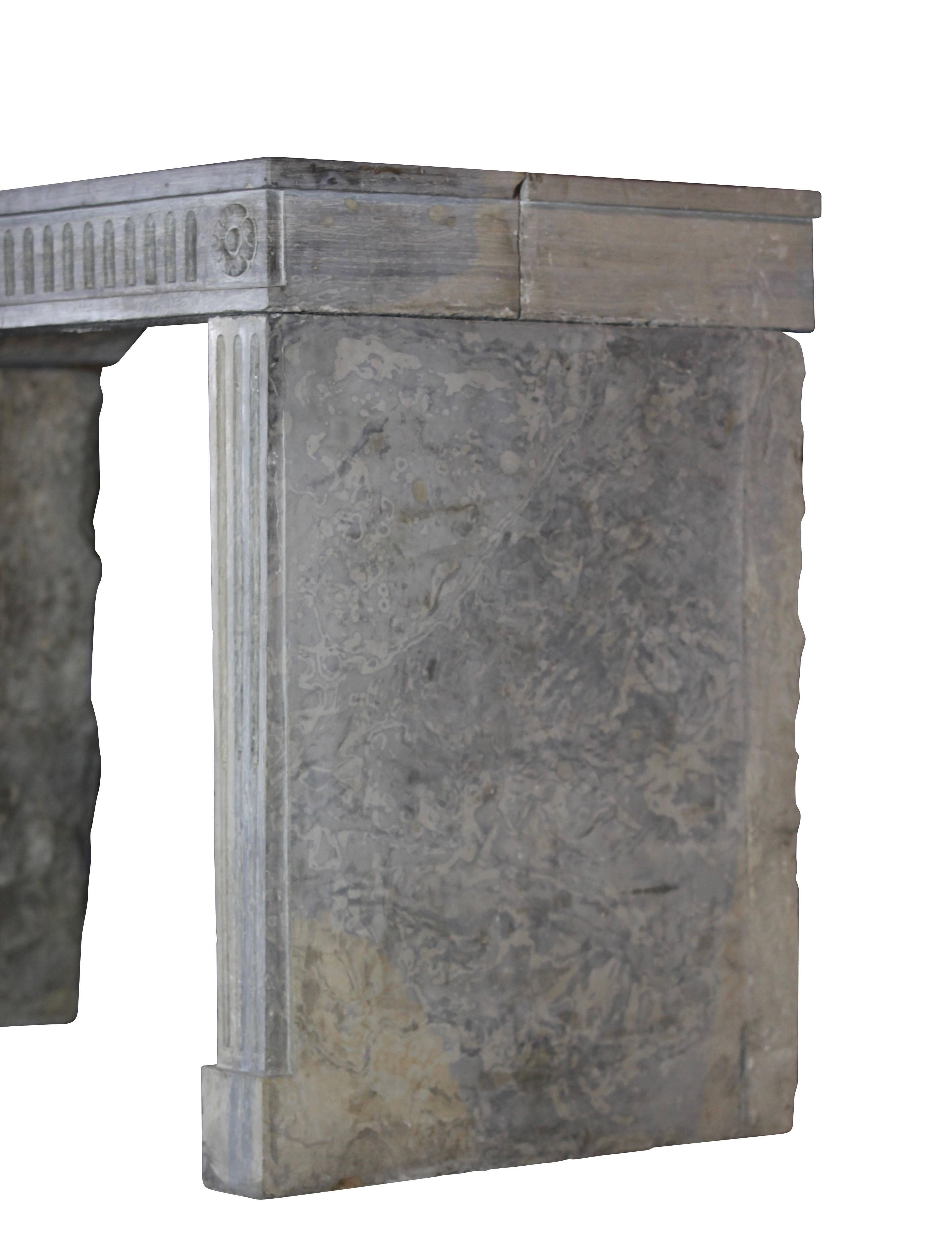 Carved 18th Century French Country Bicolor Limestone Fireplace Surround For Sale