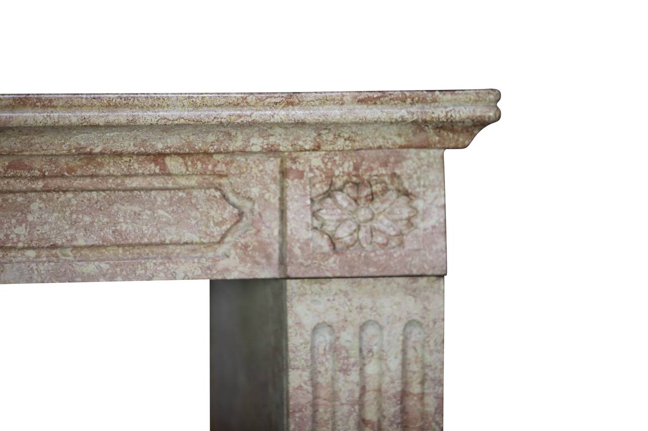 Carved 19th Century, French Hard Stone Louis XVI Style Antique Fireplace Mantel For Sale