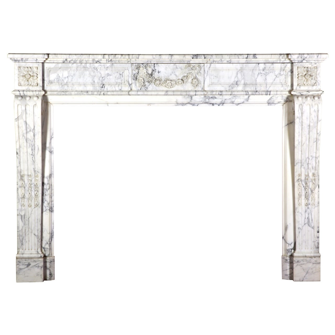 19th Century Blanc de Carrara Marble Antique Fireplace Mantel