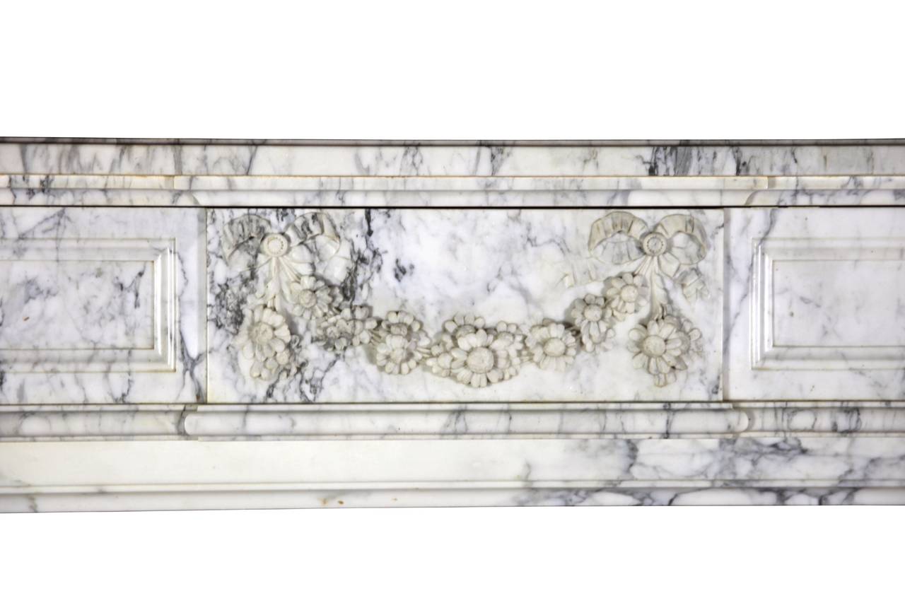 Louis XVI 19th Century Blanc de Carrara Marble Antique Fireplace Mantel