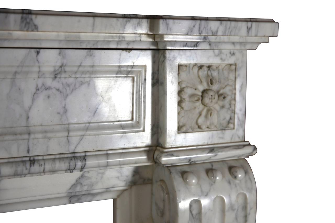 Belgian 19th Century Blanc de Carrara Marble Antique Fireplace Mantel