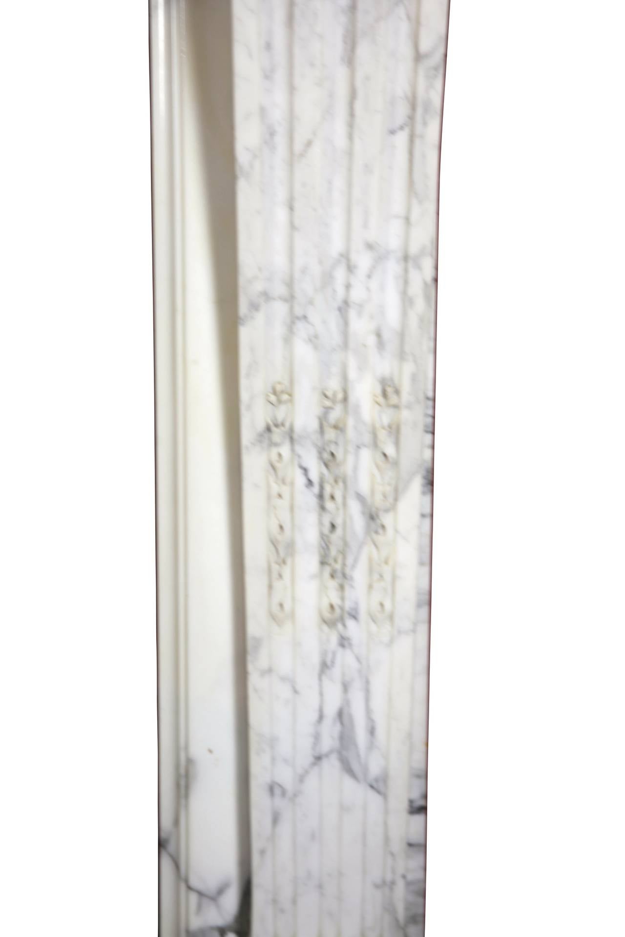 Carved 19th Century Blanc de Carrara Marble Antique Fireplace Mantel
