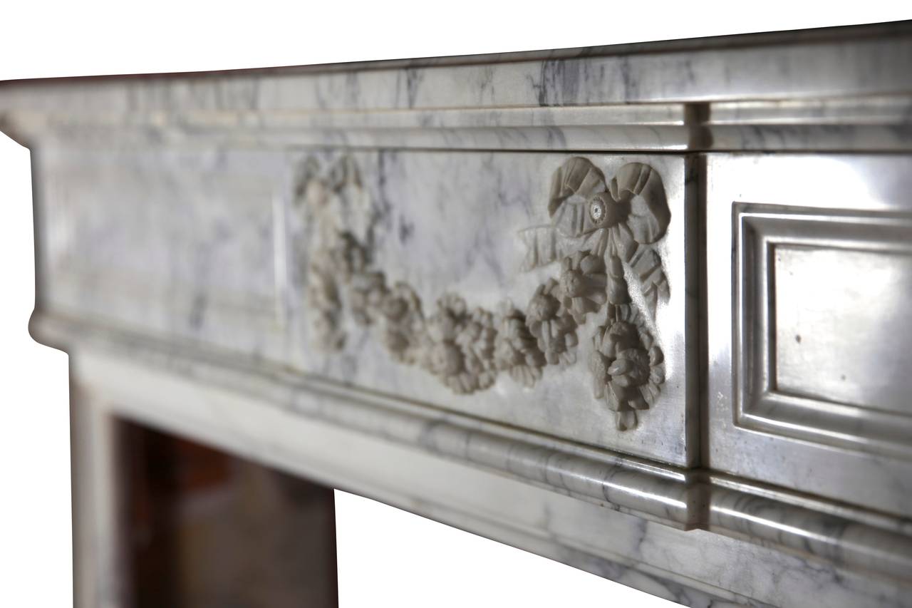 19th Century Blanc de Carrara Marble Antique Fireplace Mantel 1