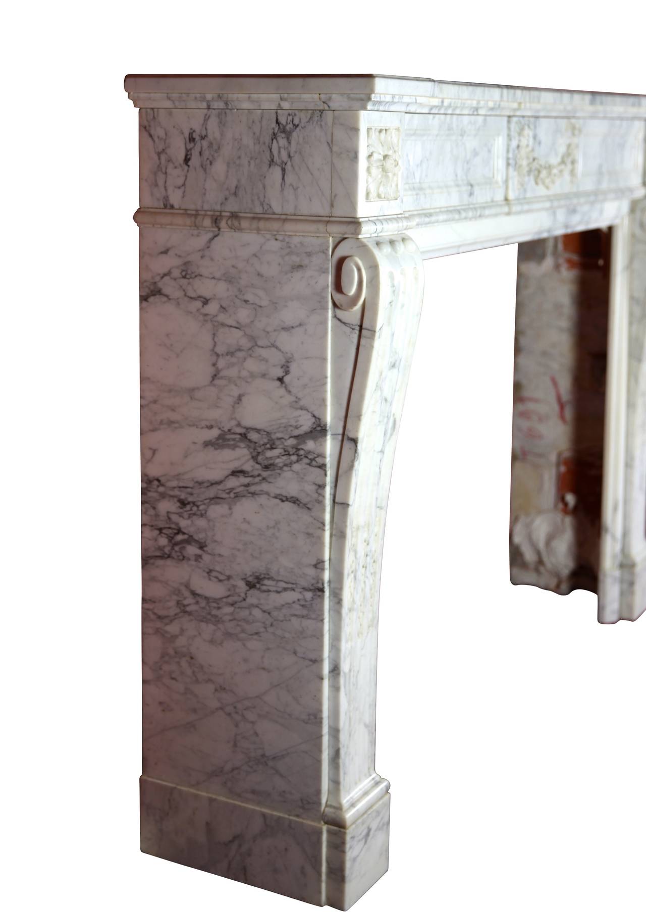 19th Century Blanc de Carrara Marble Antique Fireplace Mantel 4