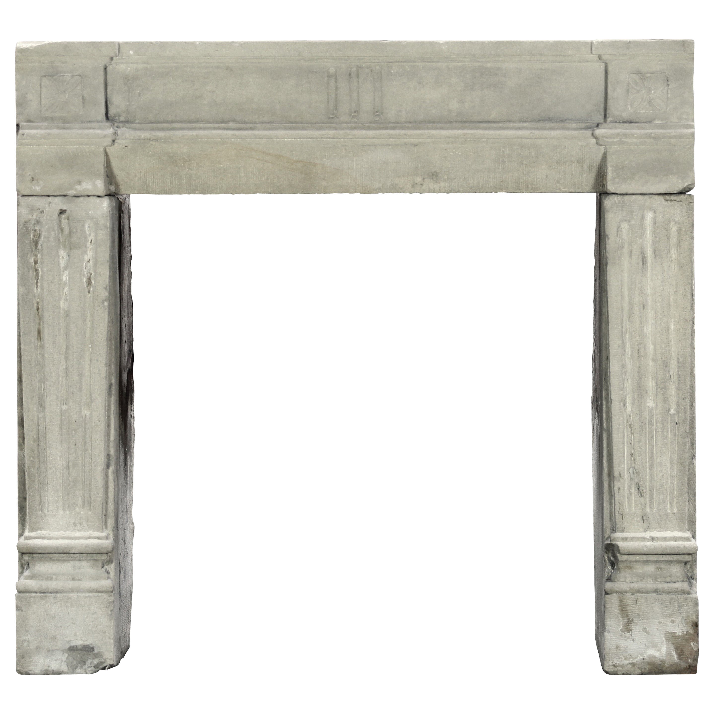 18th Century Petite Grez Stone French Country Fireplace Surround