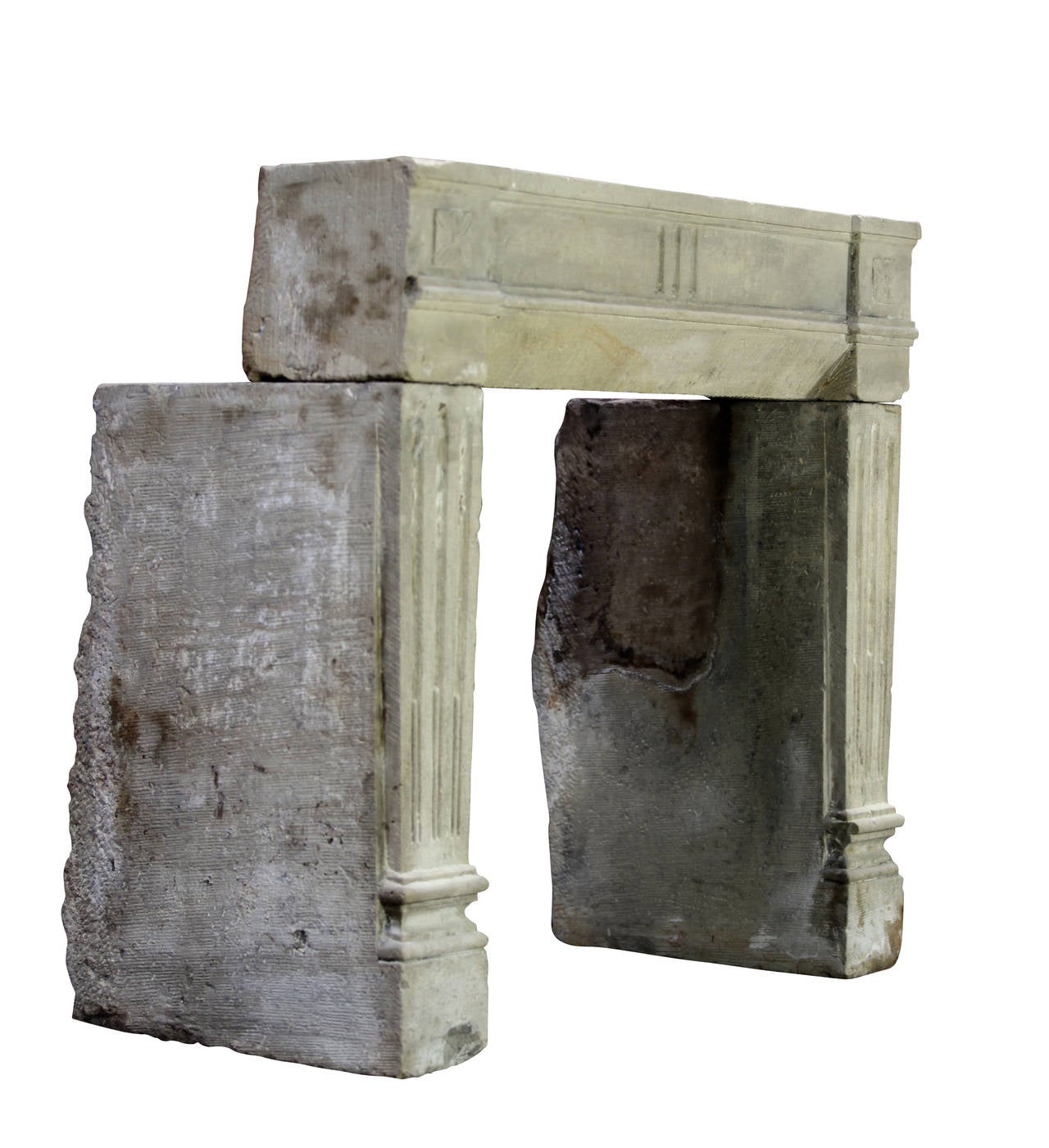 Louis XVI 18th Century Petite Grez Stone French Country Fireplace Surround For Sale