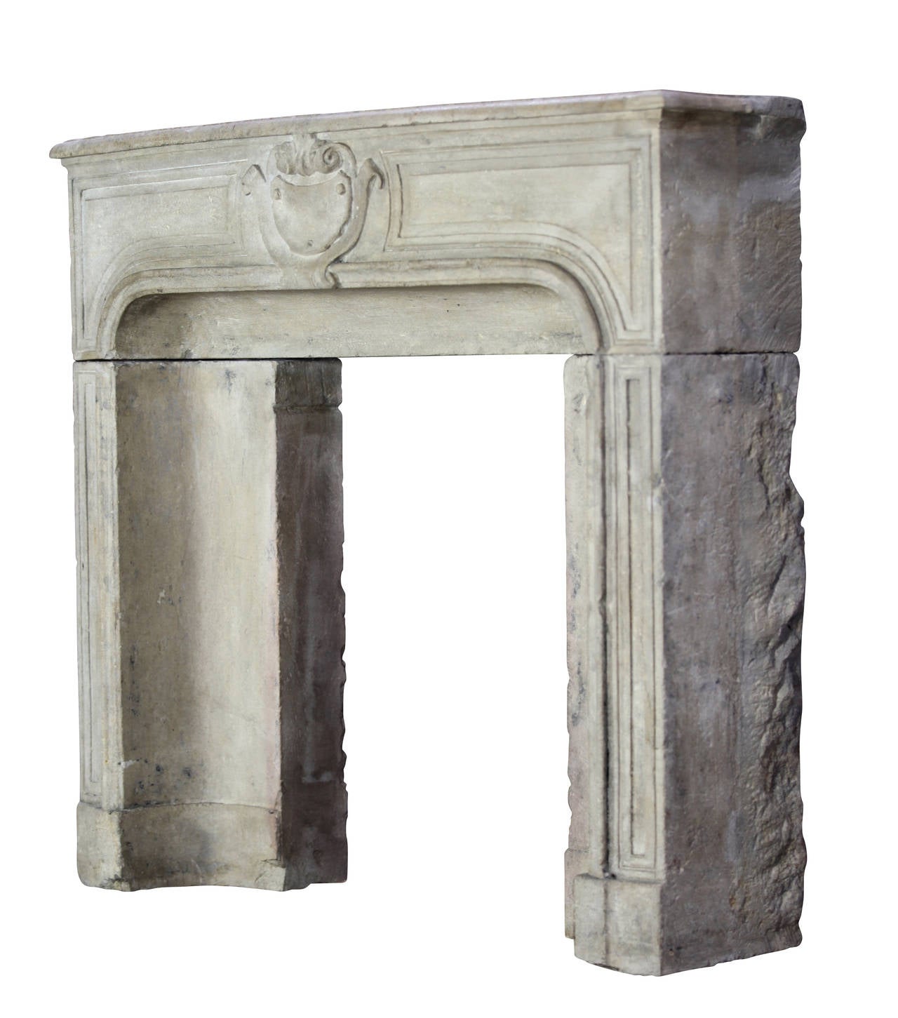 Louis XIV 18th Century Small French Country Limestone Antique Fireplace Surround