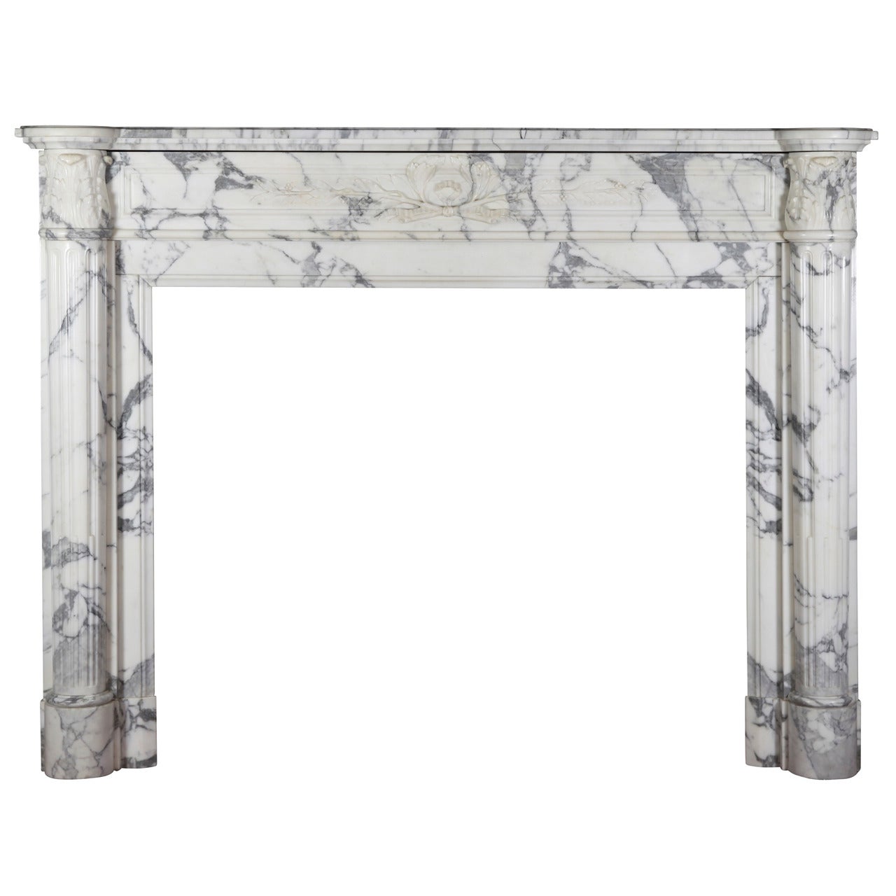 White Grand Interior Carrare Marble French Antique Fireplace Mantel