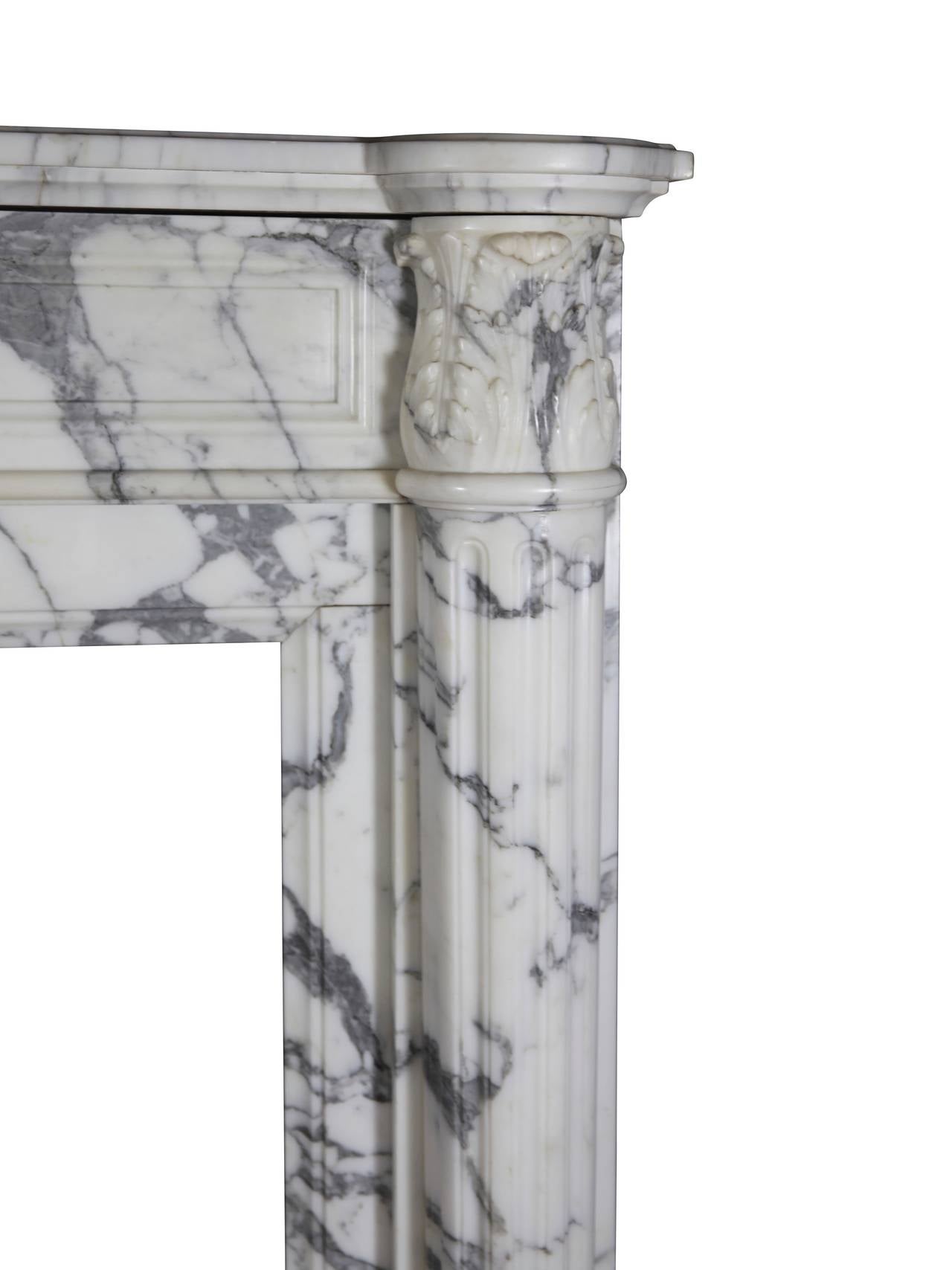 Louis XVI White Grand Interior Carrare Marble French Antique Fireplace Mantel
