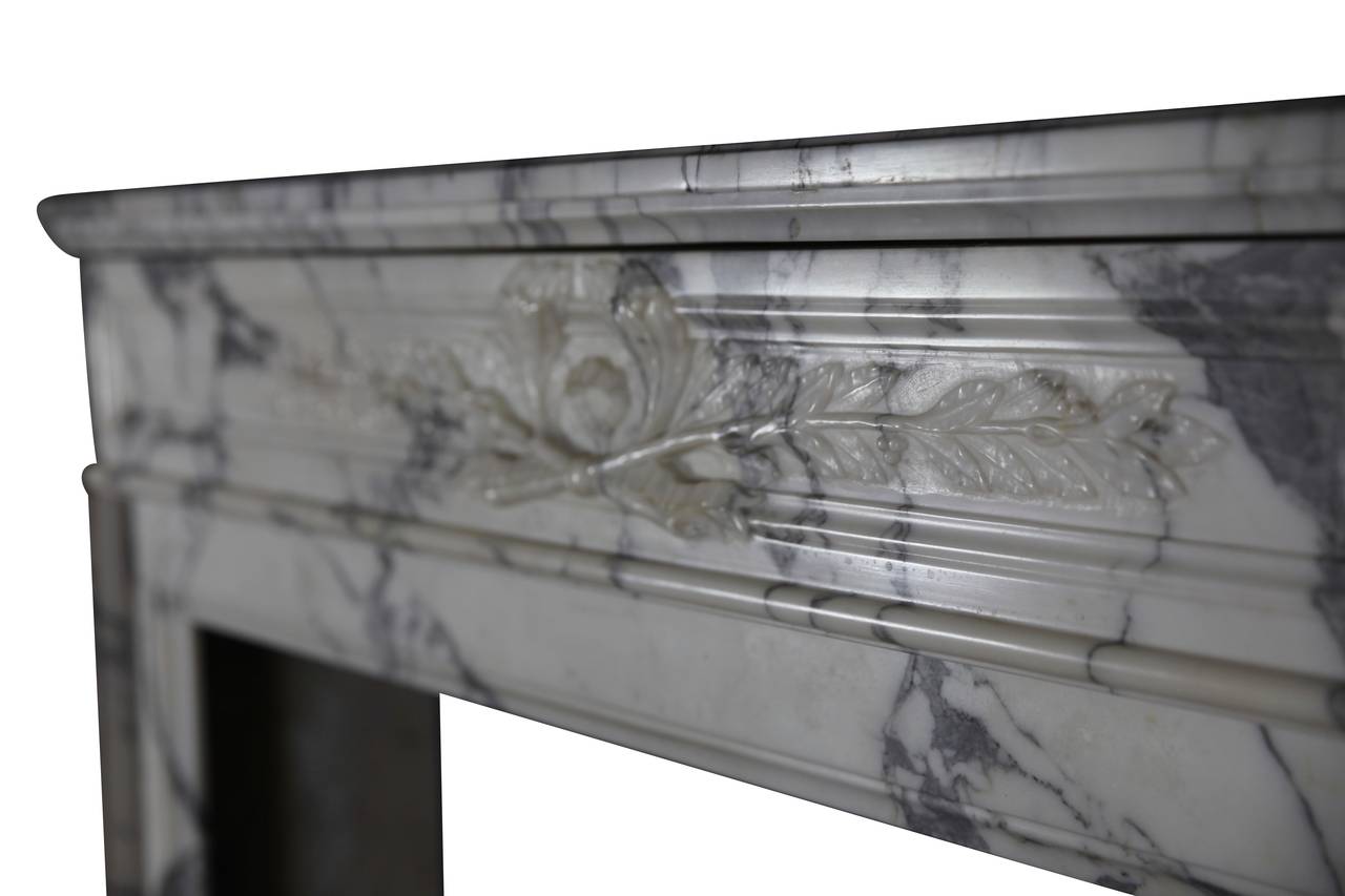 Carved White Grand Interior Carrare Marble French Antique Fireplace Mantel