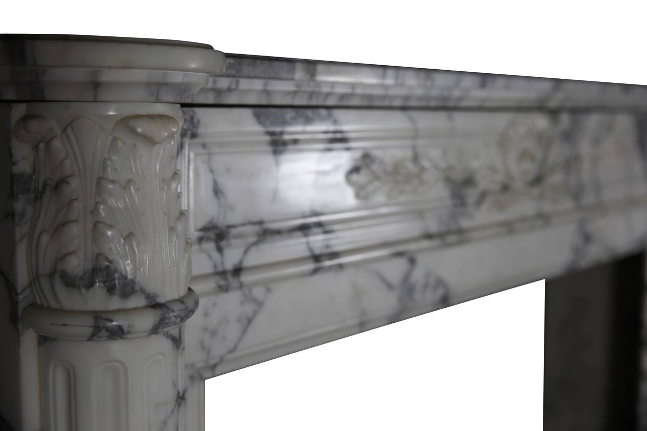 White Grand Interior Carrare Marble French Antique Fireplace Mantel In Good Condition In Beervelde, BE