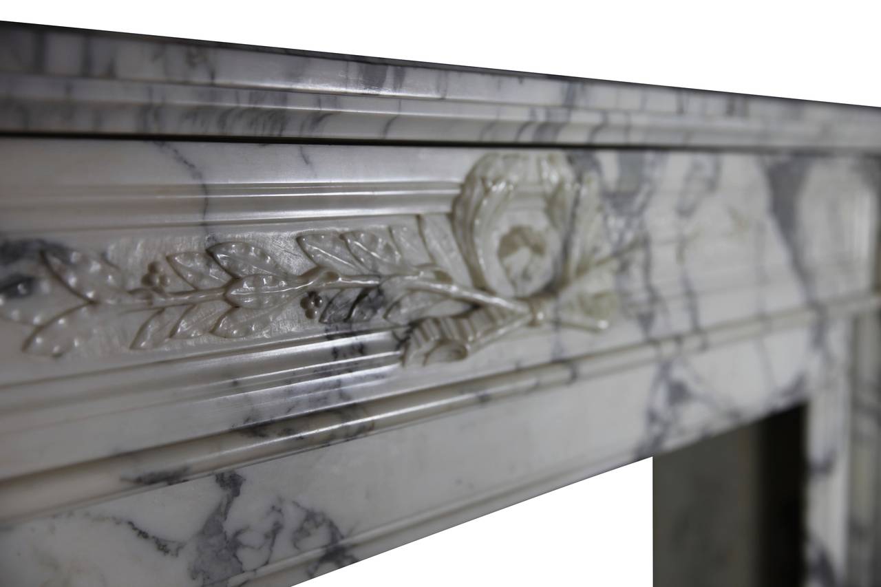 19th Century White Grand Interior Carrare Marble French Antique Fireplace Mantel