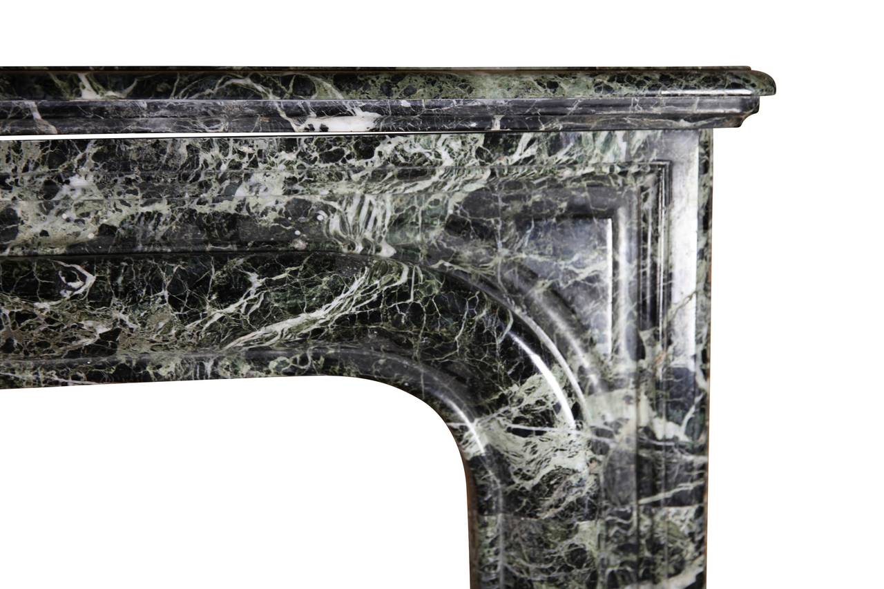 Polished 18th Century Classic Green Marble Antique Fireplace Mantel in Louis XIV Style