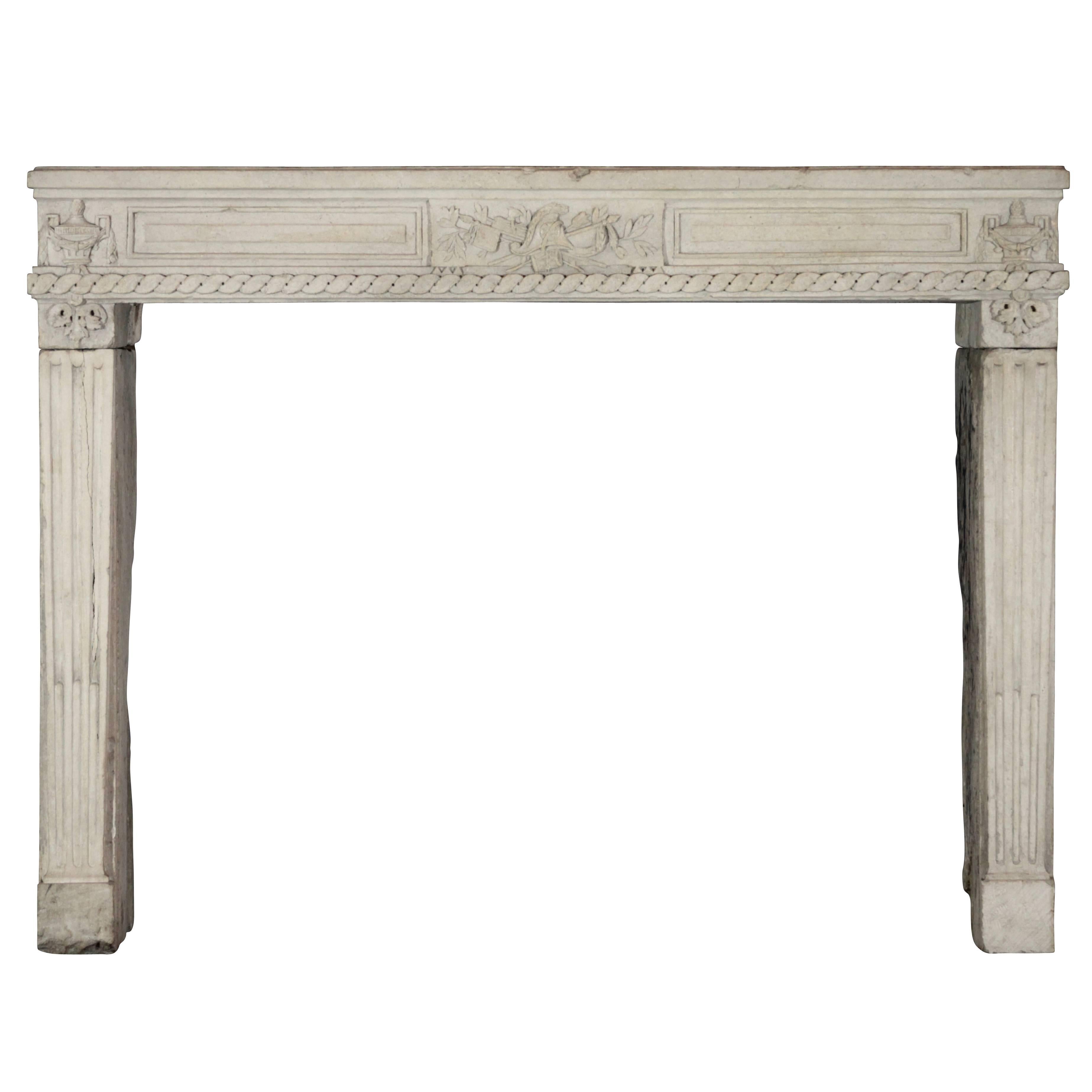 Rare 18th Century French Country Limestone Antique Fireplace Surround