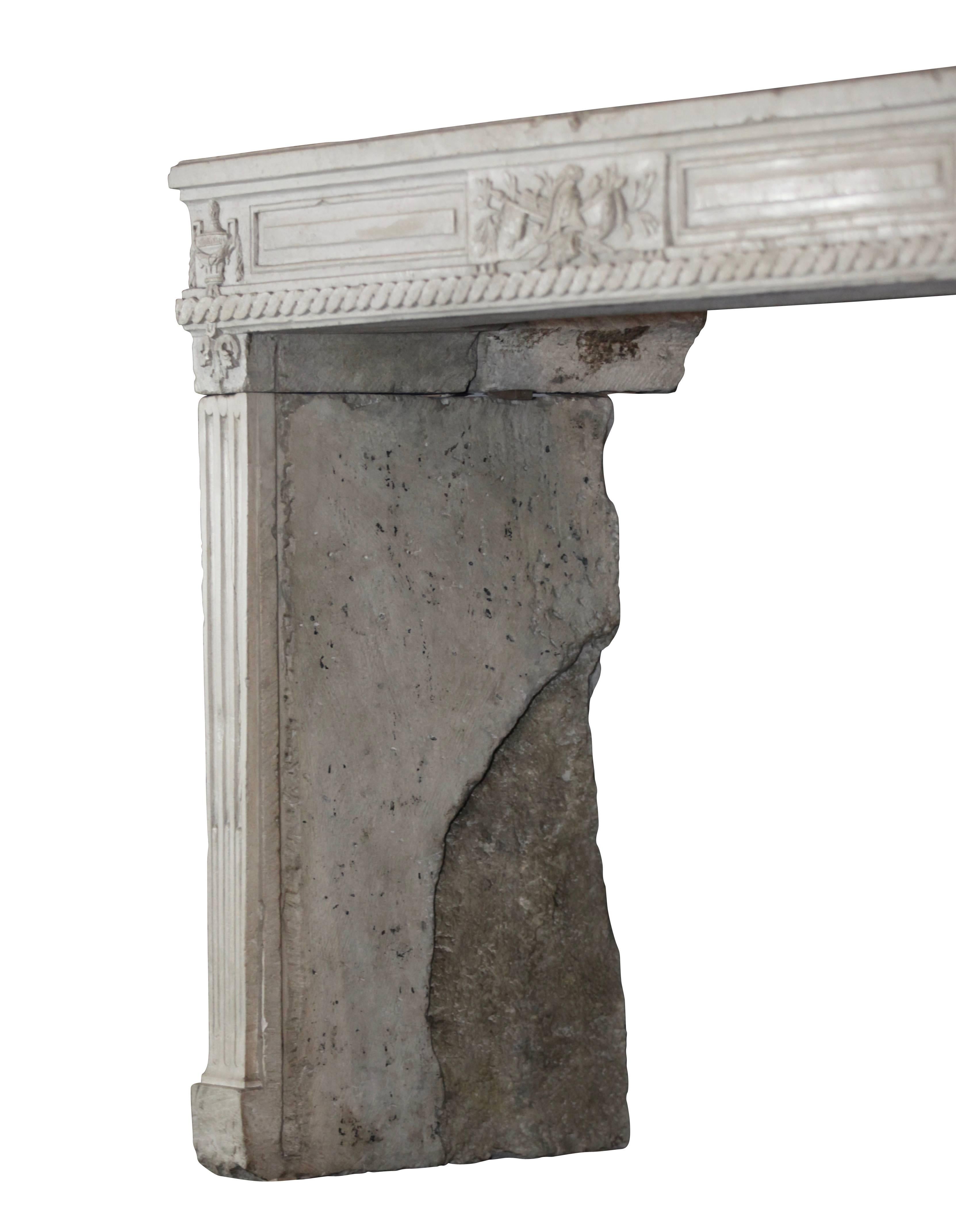 Rare 18th Century French Country Limestone Antique Fireplace Surround 1