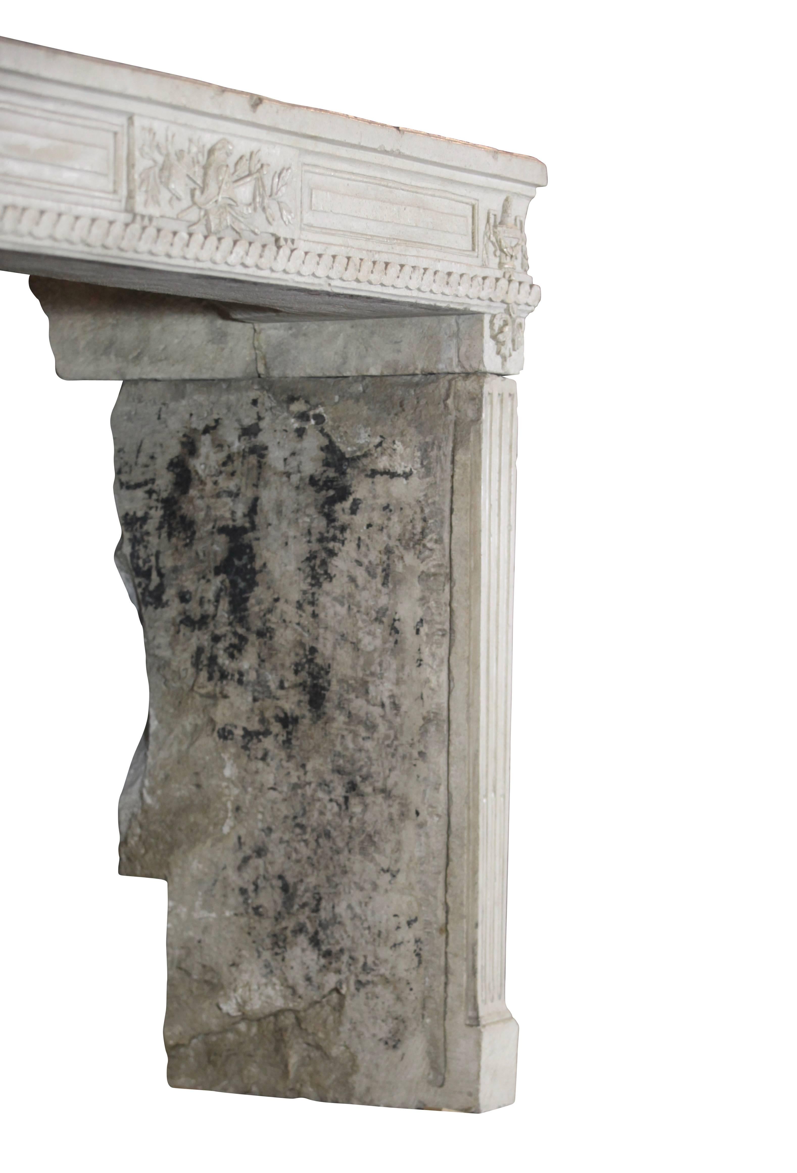 Rare 18th Century French Country Limestone Antique Fireplace Surround 2