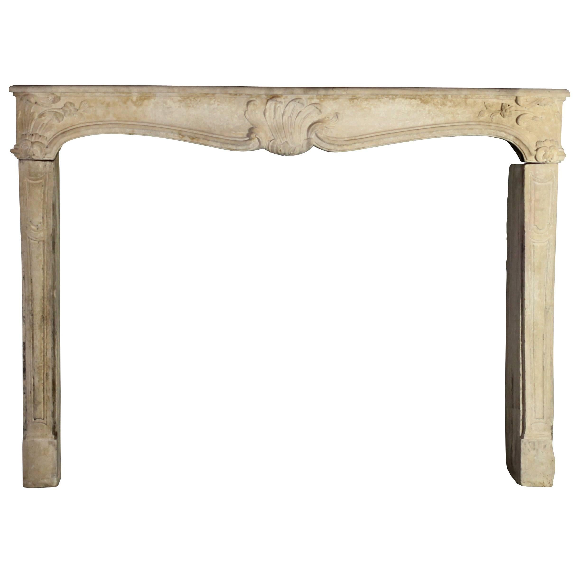 18th Century French Classic Country Antique Fireplace Mantle in Limestone For Sale