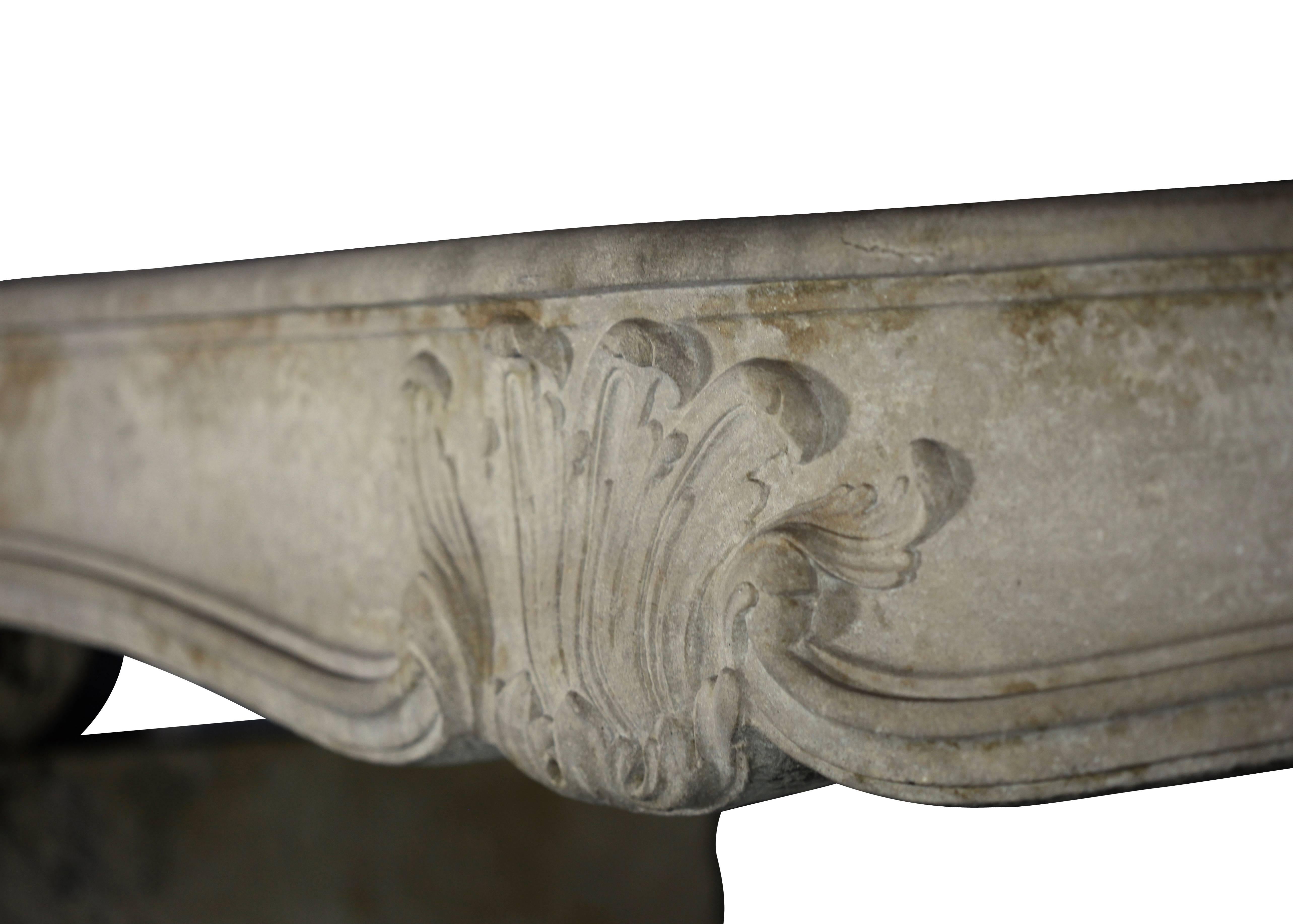Regency 18th Century French Classic Country Antique Fireplace Mantle in Limestone For Sale