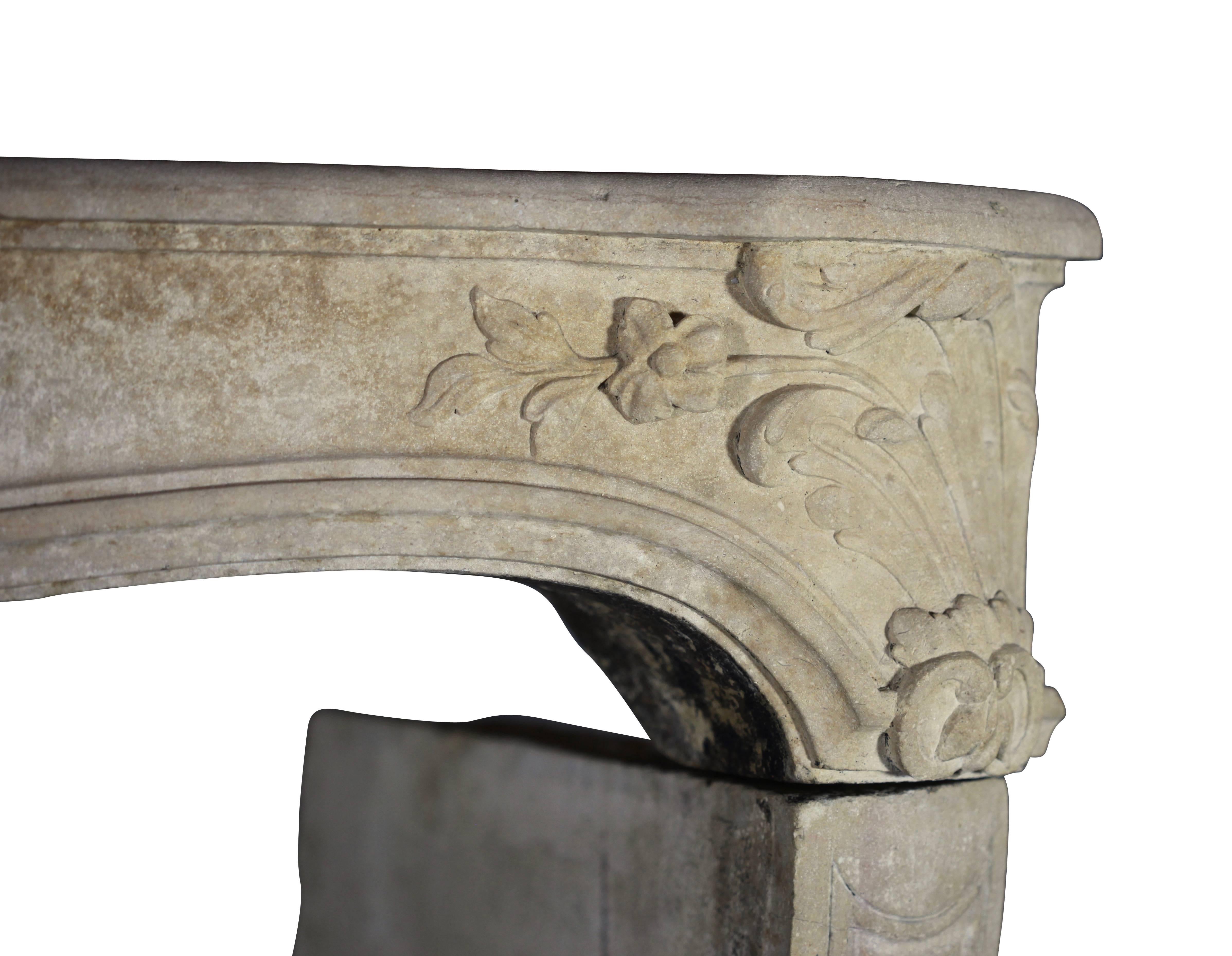 18th Century and Earlier 18th Century French Classic Country Antique Fireplace Mantle in Limestone For Sale