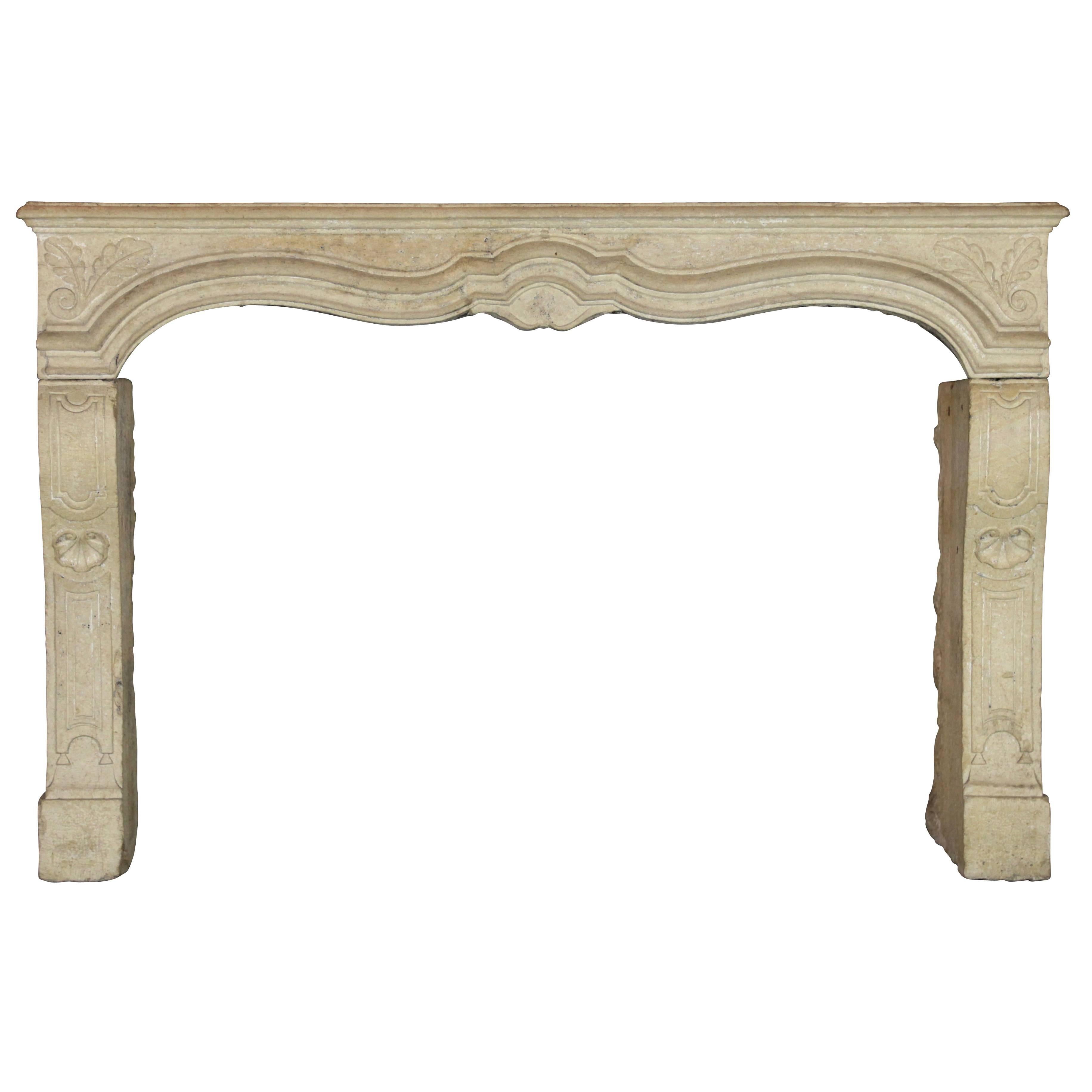 18th Century French Country Limestone Antique Fireplace Mantel