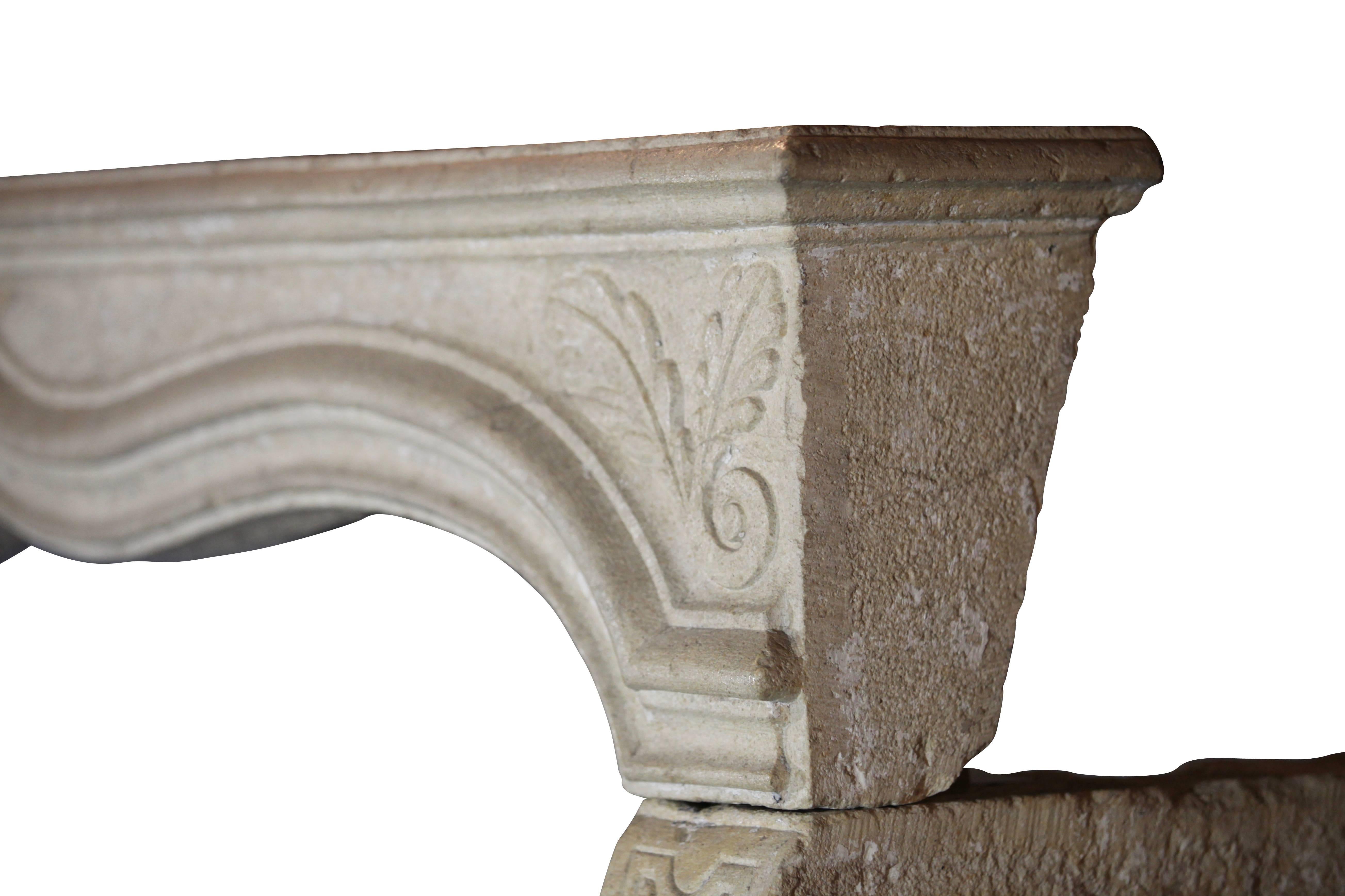 Polished 18th Century French Country Limestone Antique Fireplace Mantel For Sale