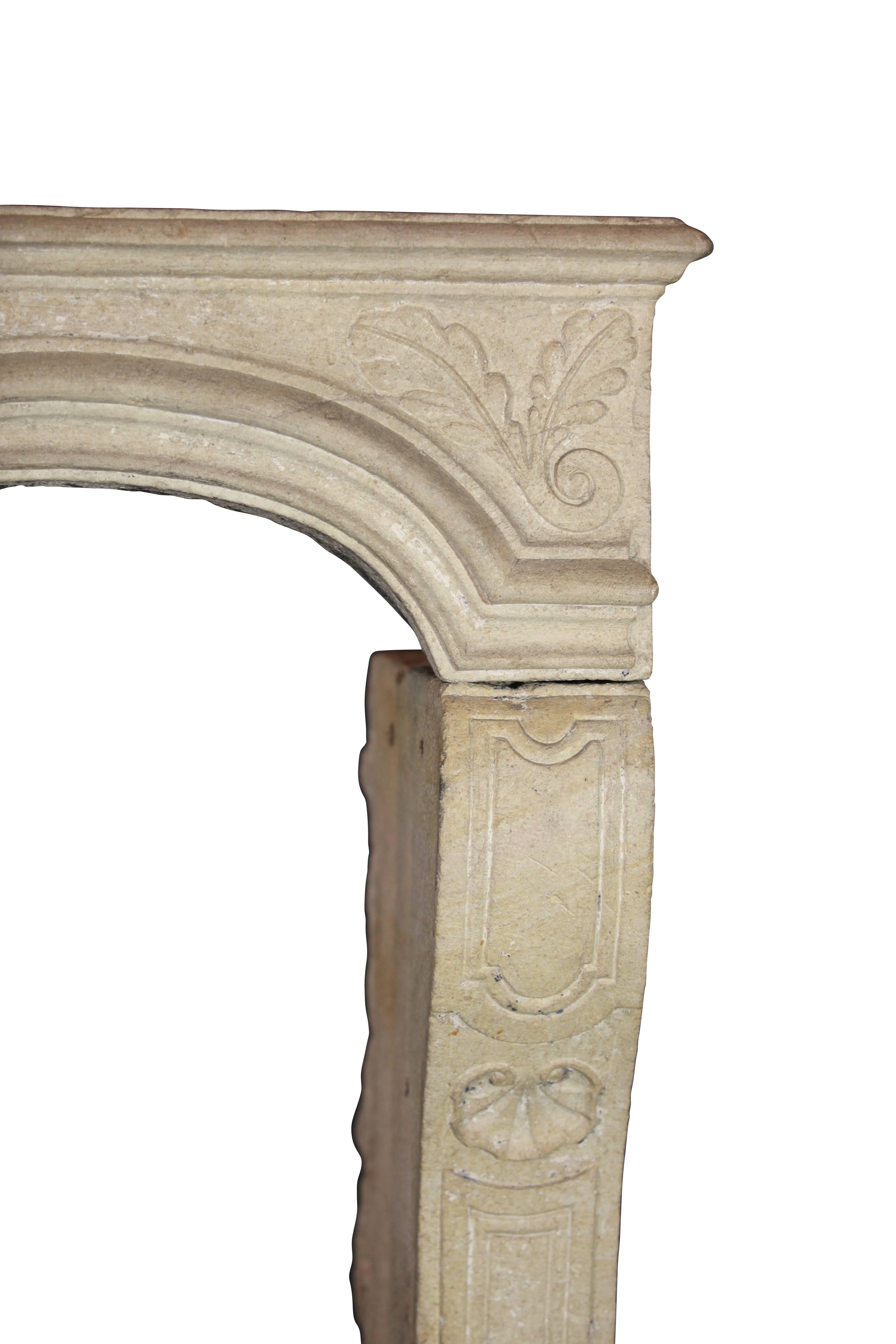 18th Century and Earlier 18th Century French Country Limestone Antique Fireplace Mantel For Sale