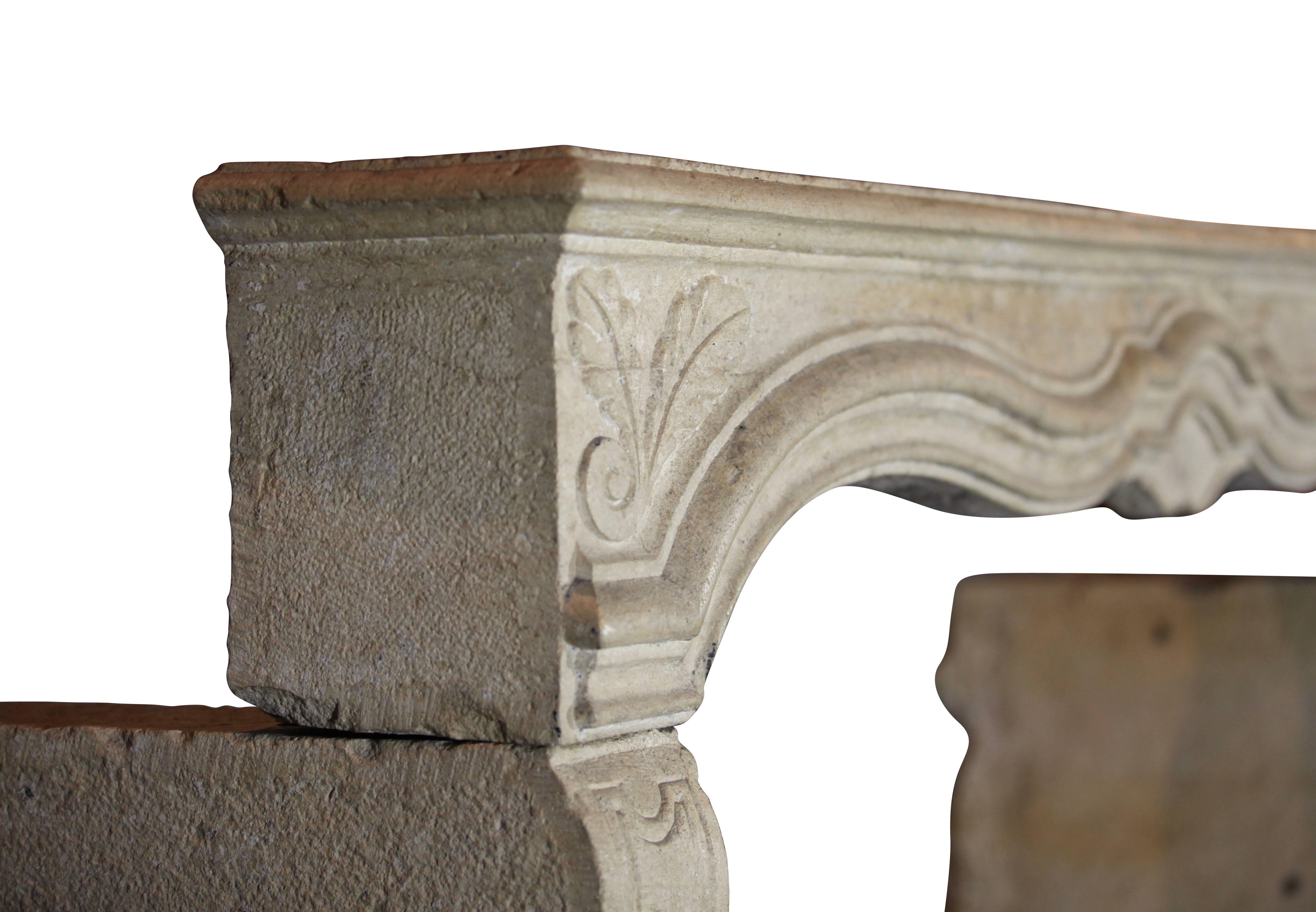 18th Century French Country Limestone Antique Fireplace Mantel For Sale 1