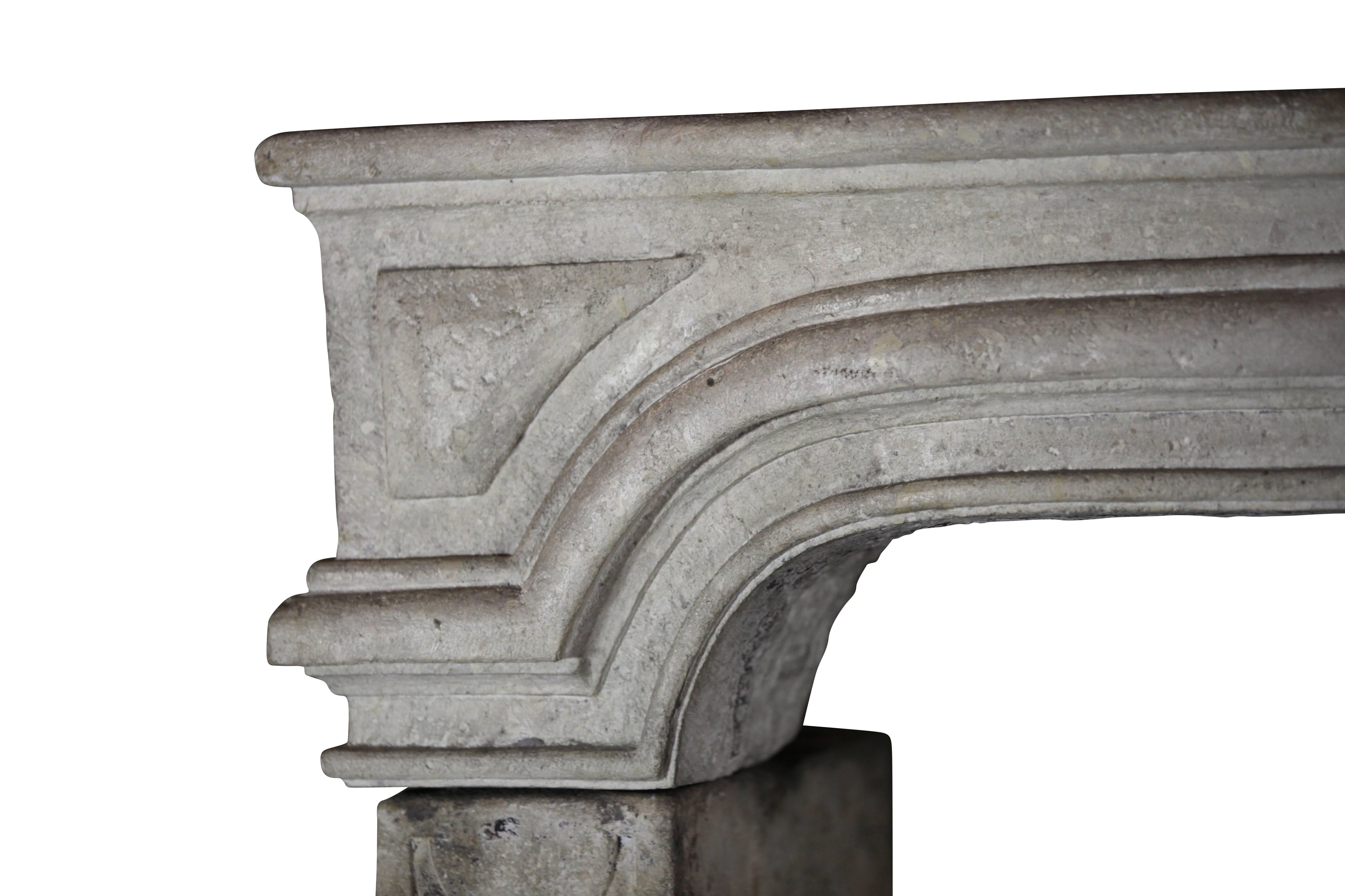 Louis XIV 18th Century French Country Limestone Original Fireplace Surround For Sale